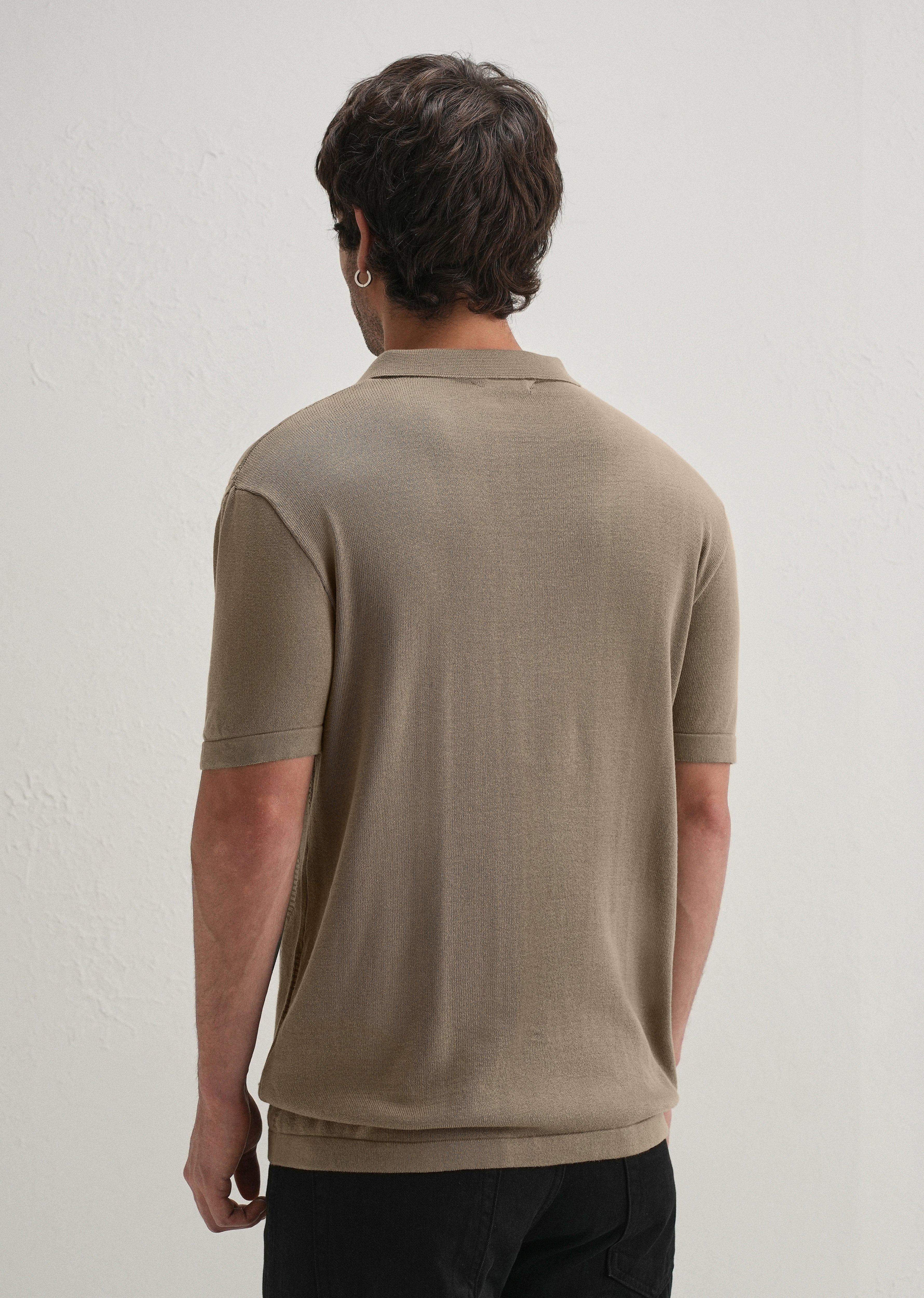 Knitted Taupe Beige Polo T-shirt - Image 2