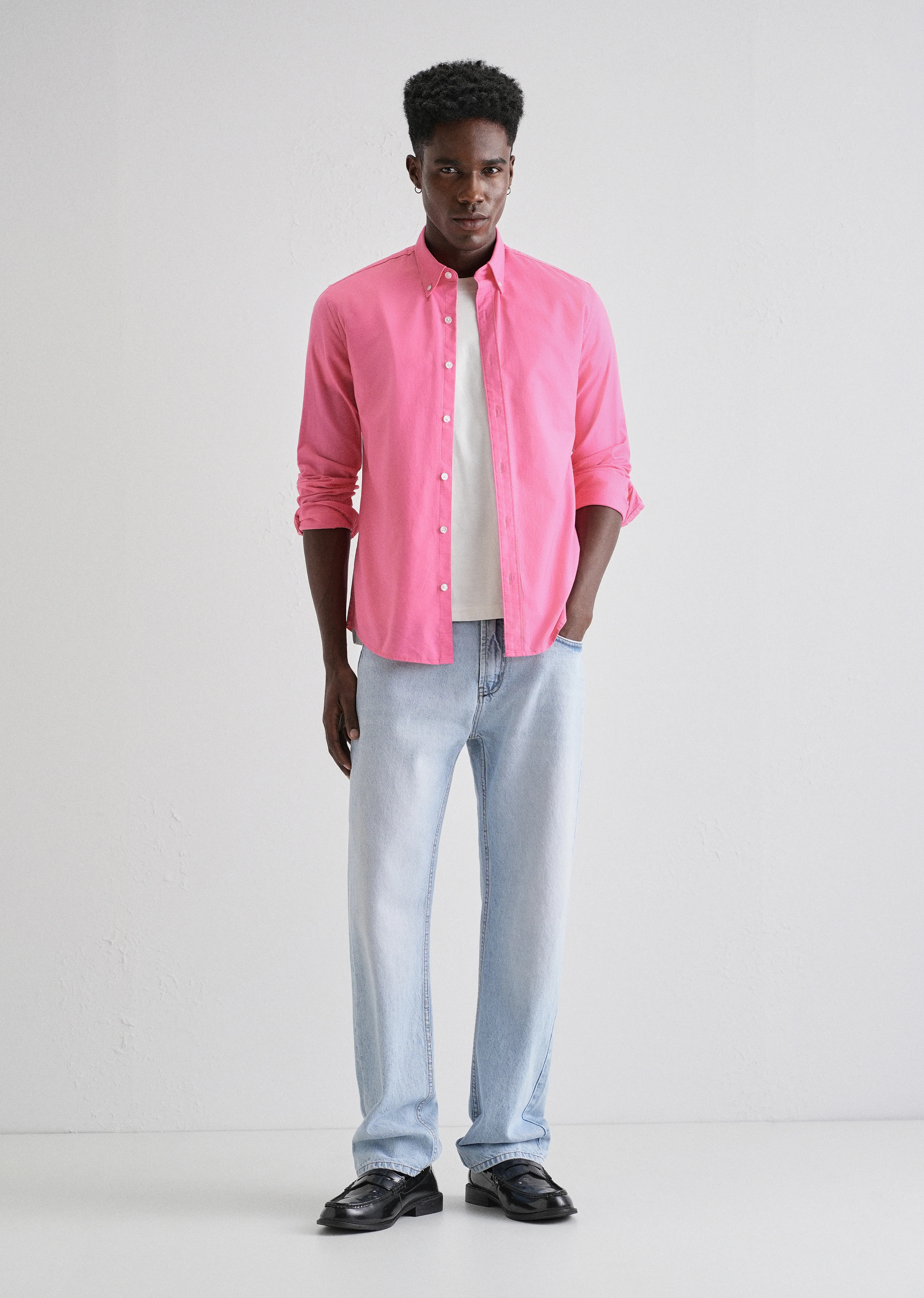 Knockout Pink Plain Oxford Shirt - Image 6