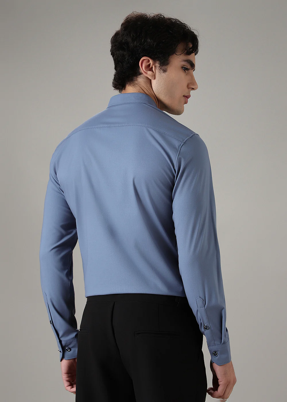 Koi Blue Plain Wrinkle Free Shirt - Image 4
