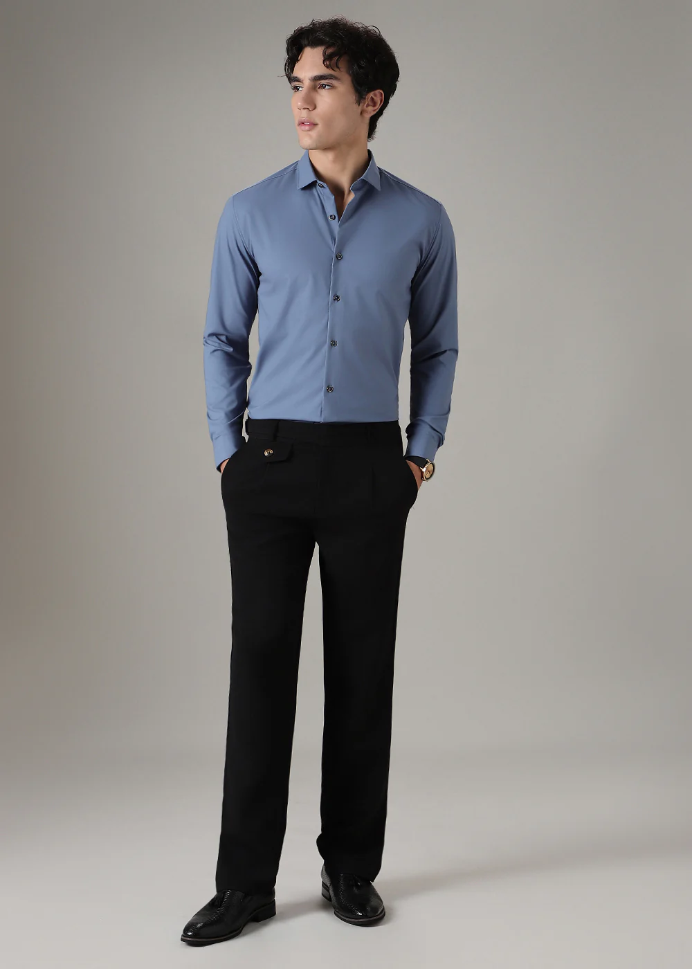 Koi Blue Plain Wrinkle Free Shirt - Image 6