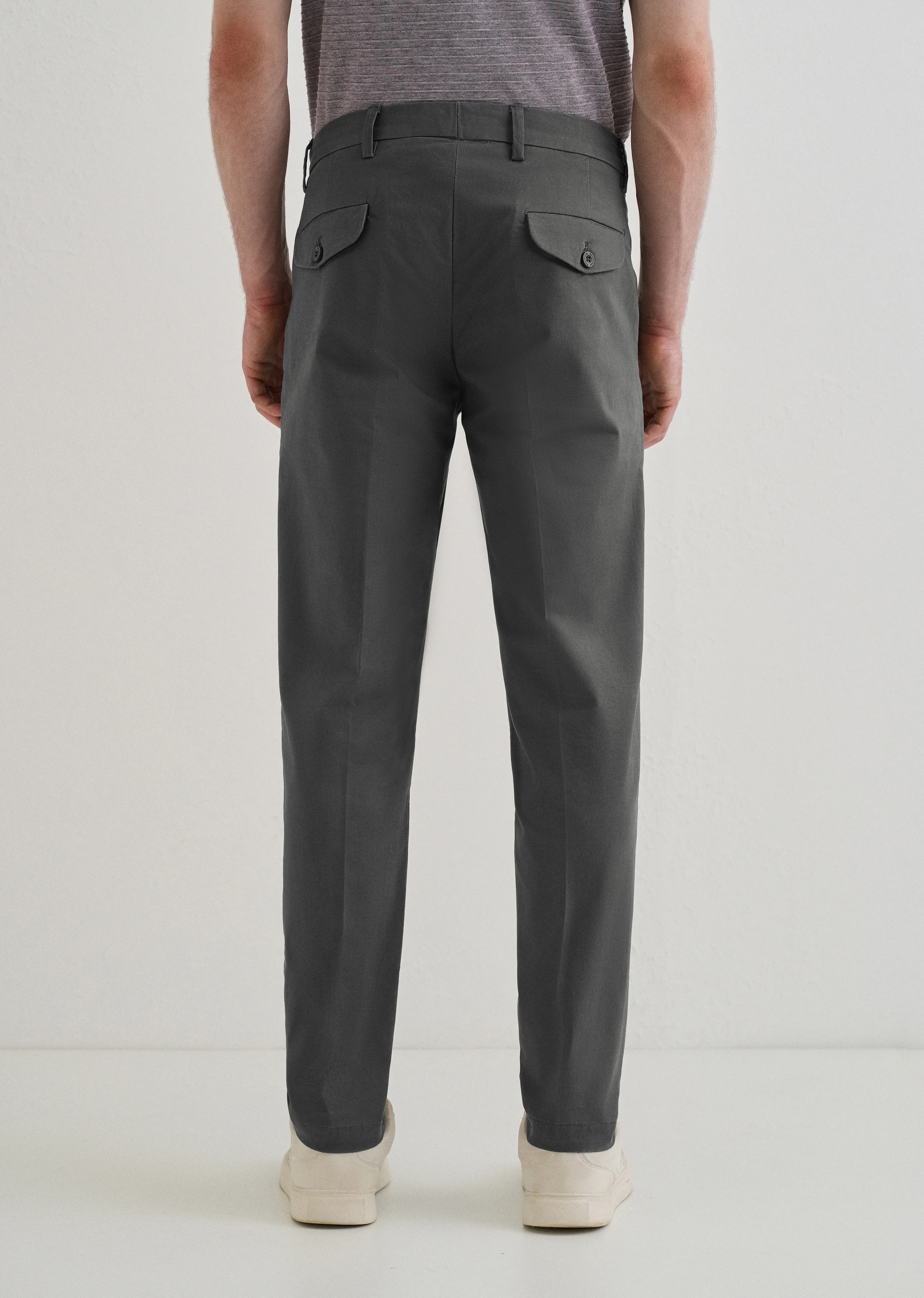 Lava Gray Plain Pleated Chinos - Image 2