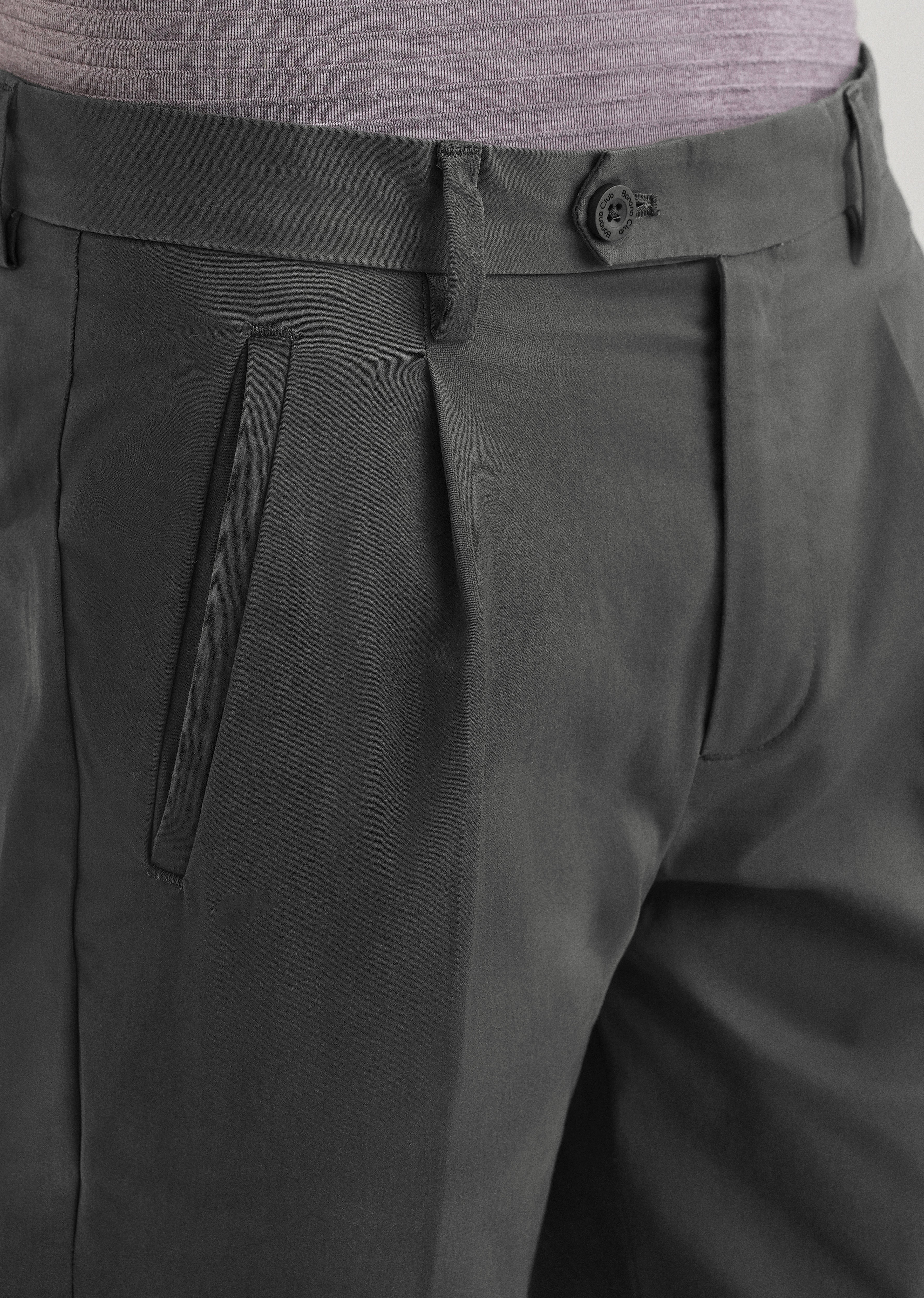 Lava Gray Plain Pleated Chinos - Image 5