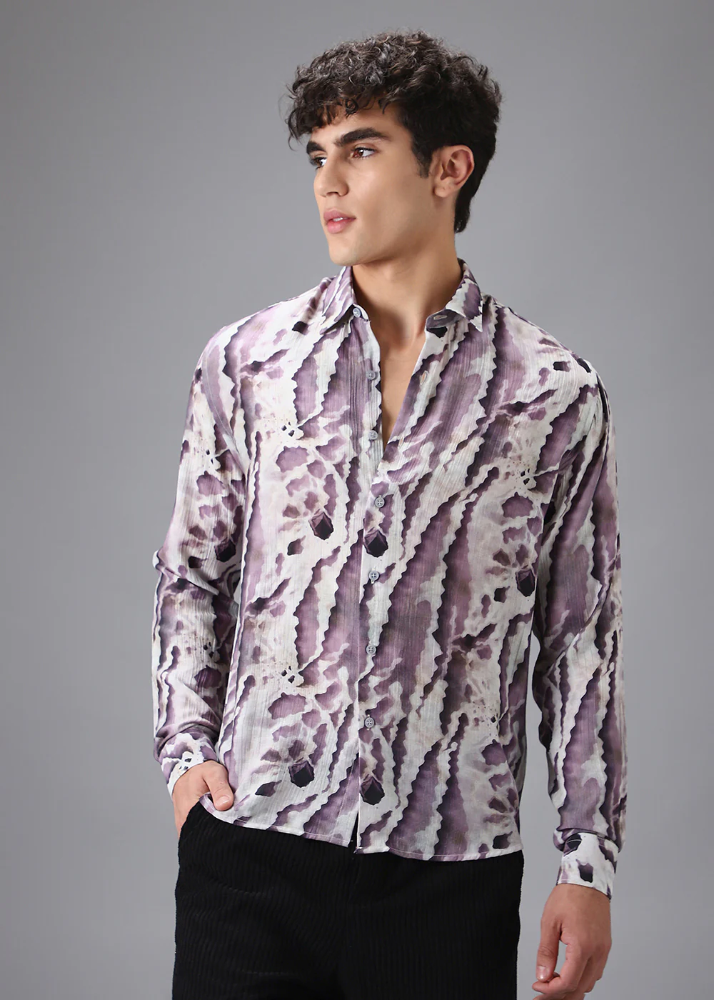 Lavender Beige Crushed Printed Shirt - Image 3