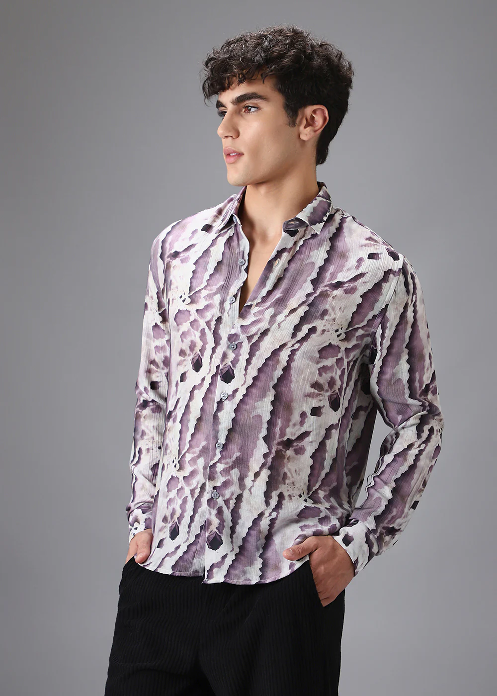 Lavender Beige Crushed Printed Shirt - Image 5