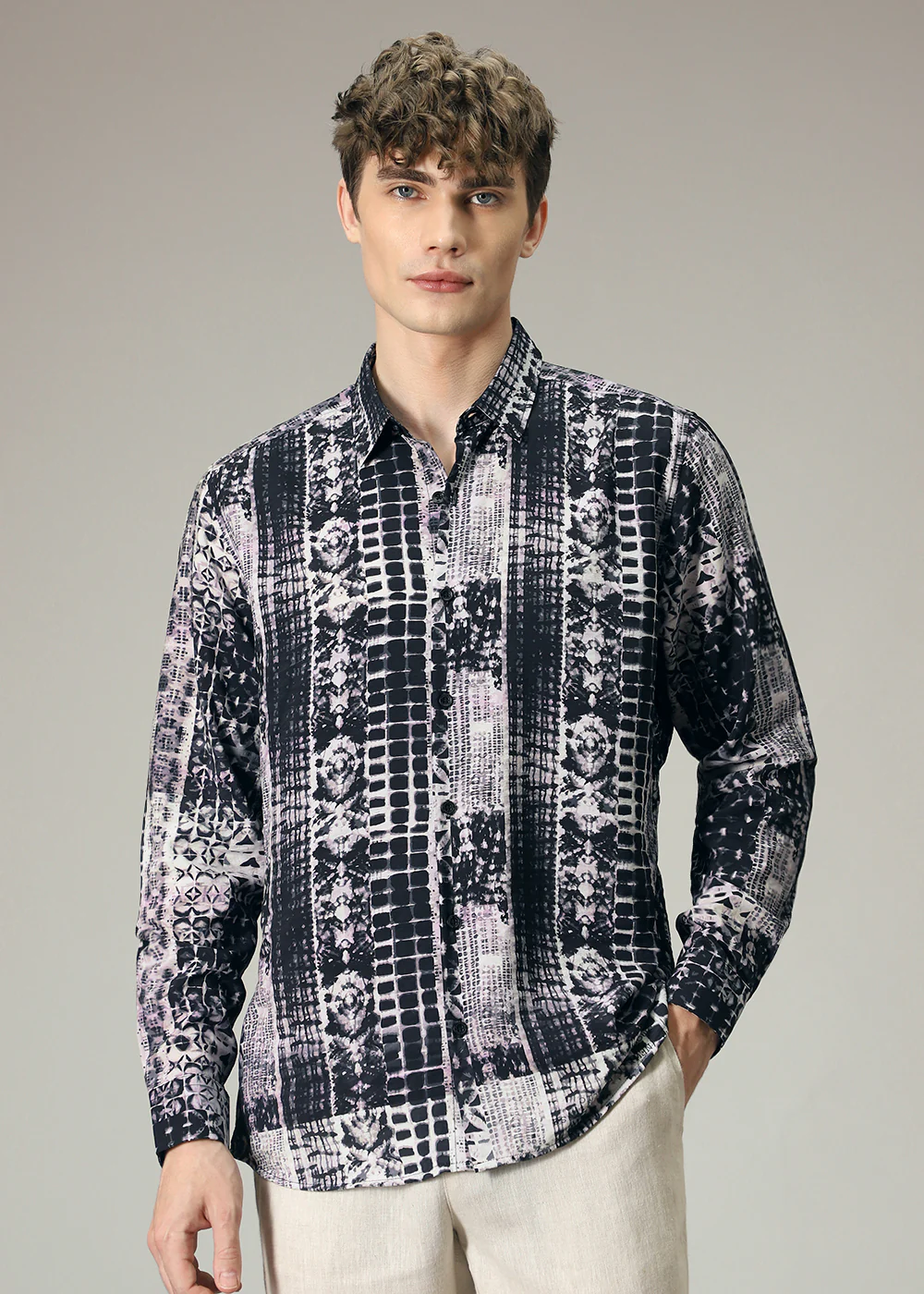 Lavender Black Abstract Print Shirt - Image 3