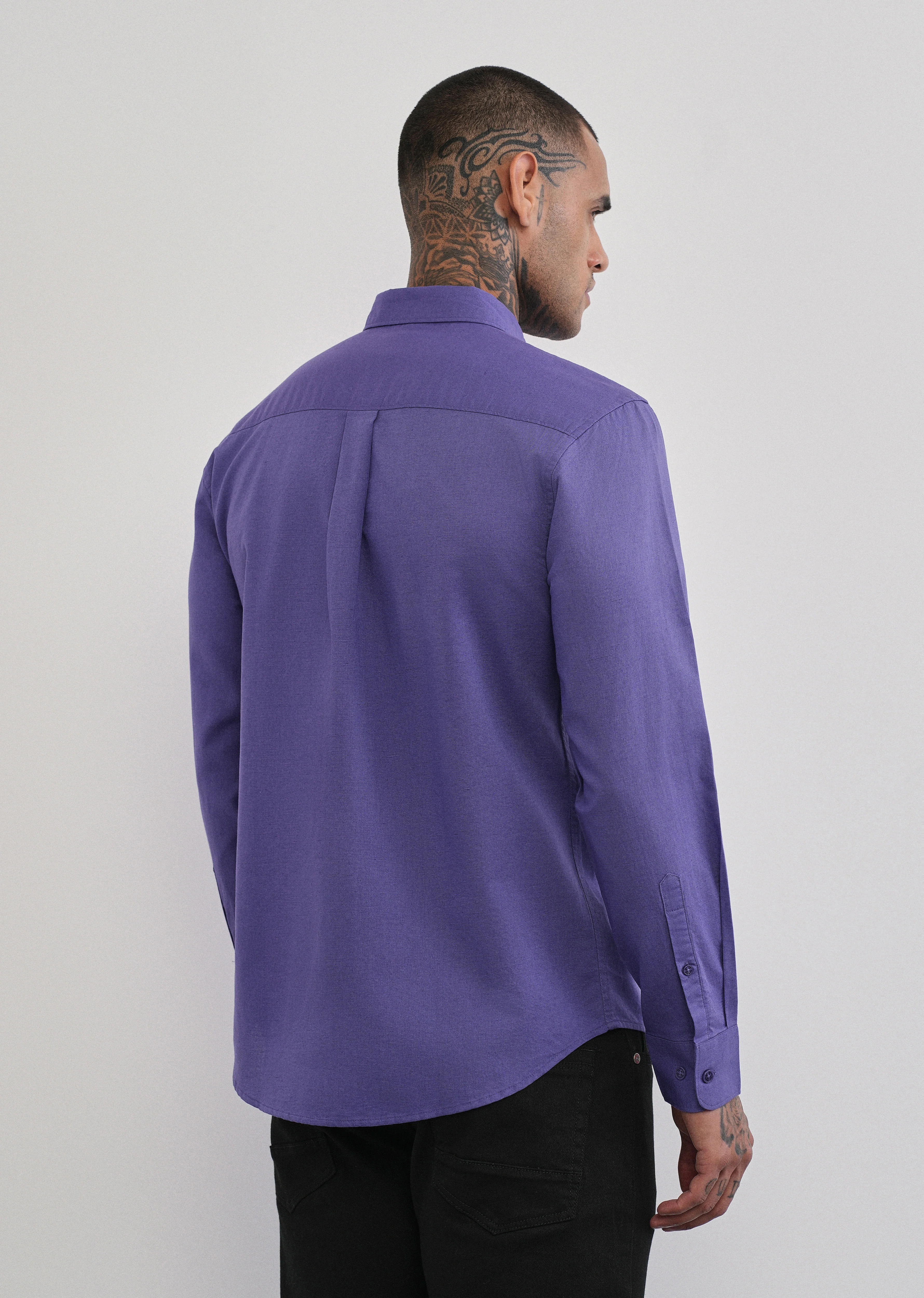Lavender Cotton Linen Plain Shirt - Image 2