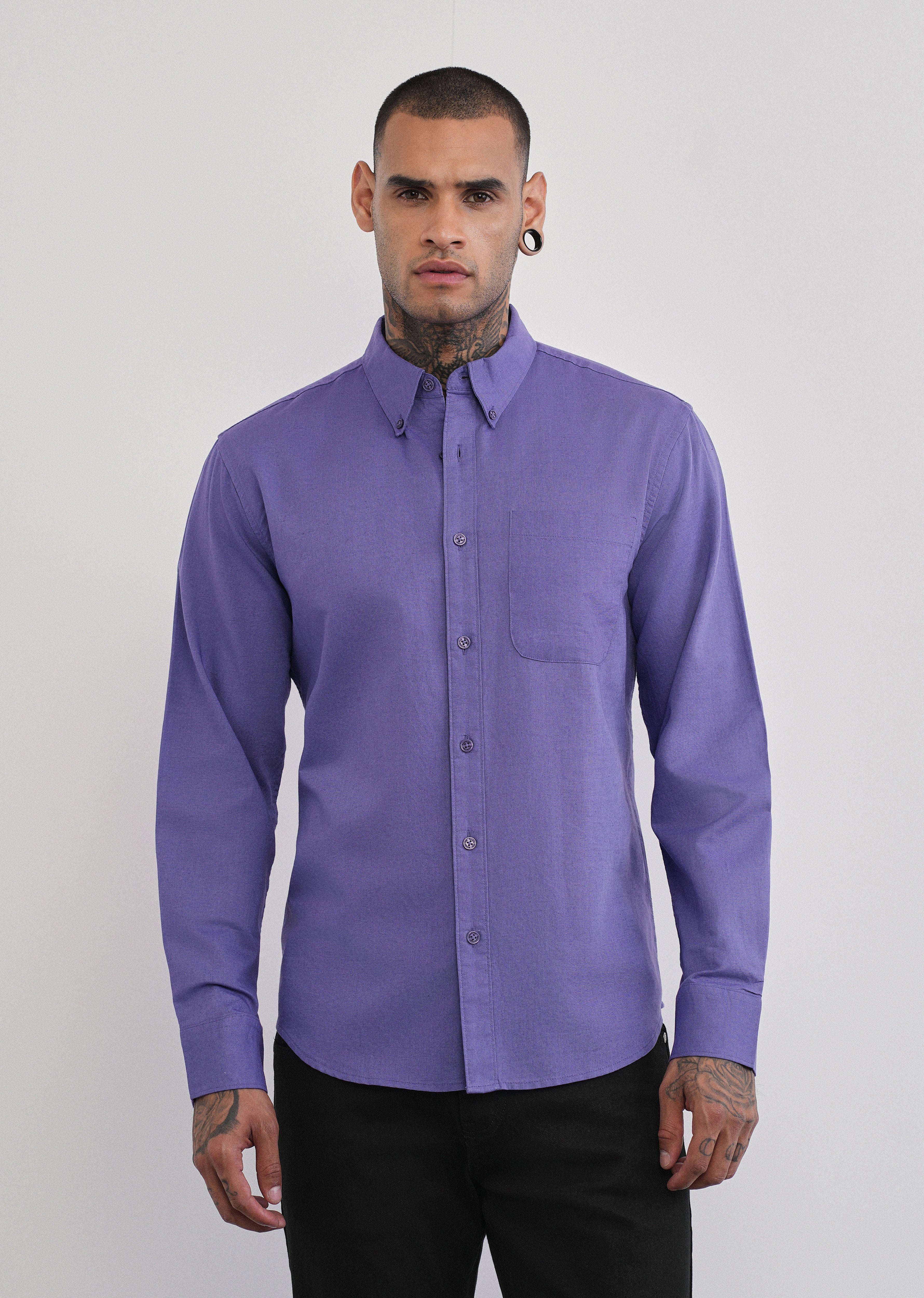 Lavender Cotton Linen Plain Shirt - Image 3