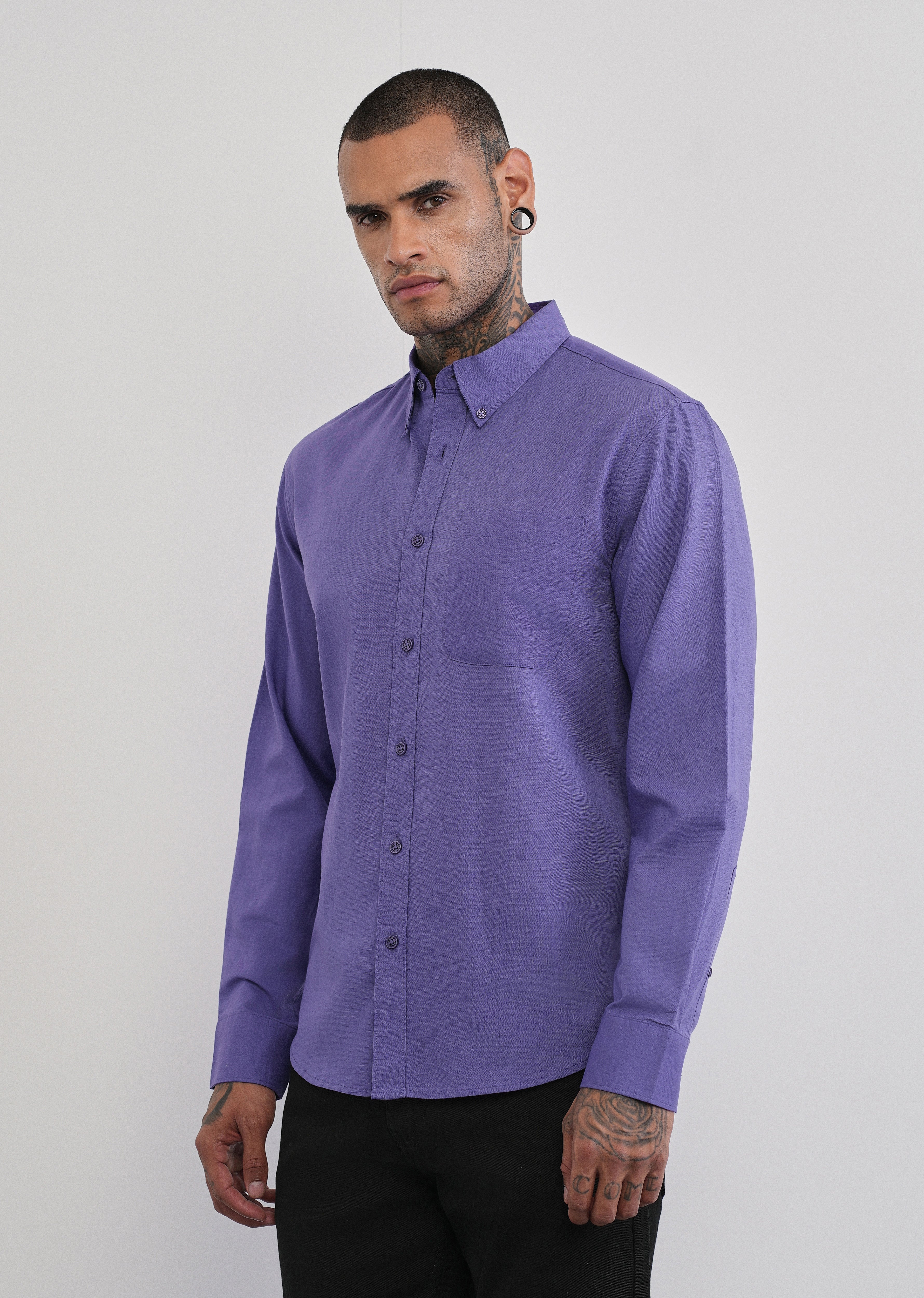 Lavender Cotton Linen Plain Shirt - Image 4