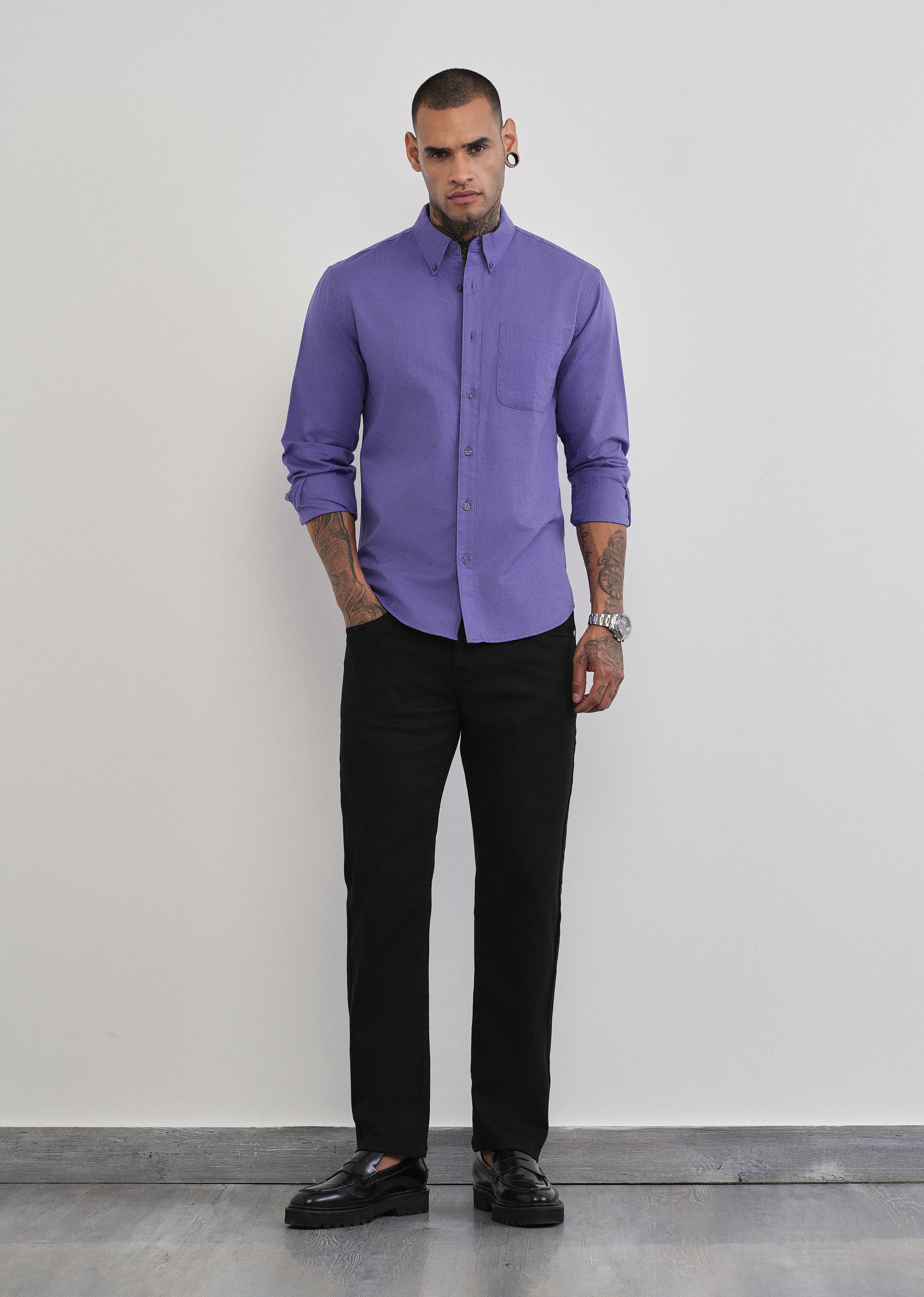 Lavender Cotton Linen Plain Shirt - Image 6