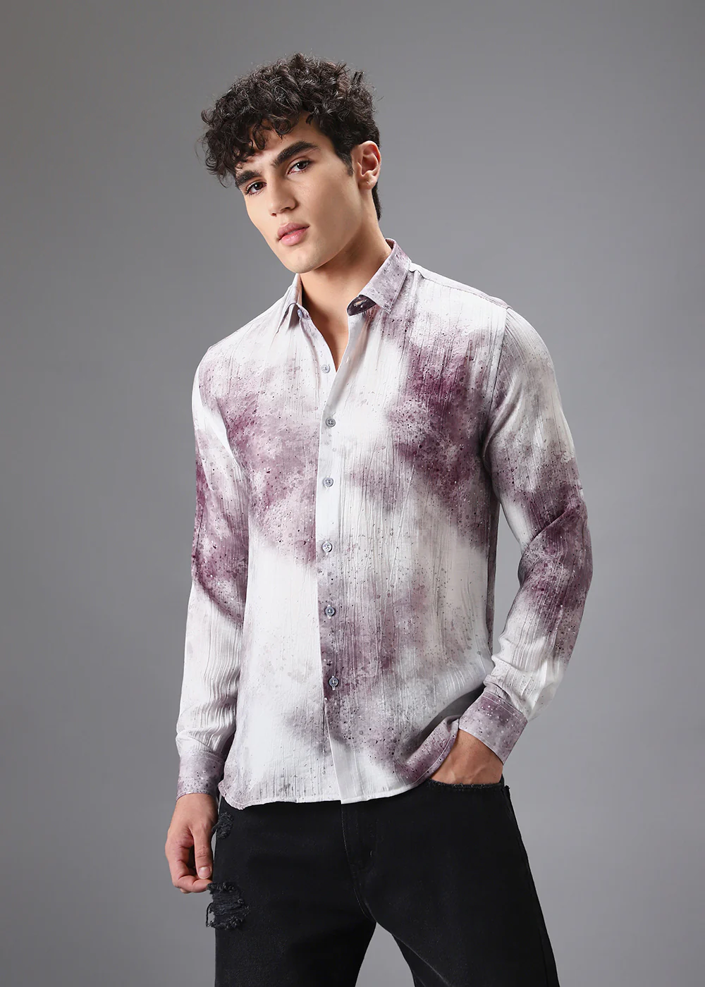 Lavender Crushed Printed Shirt - Image 5