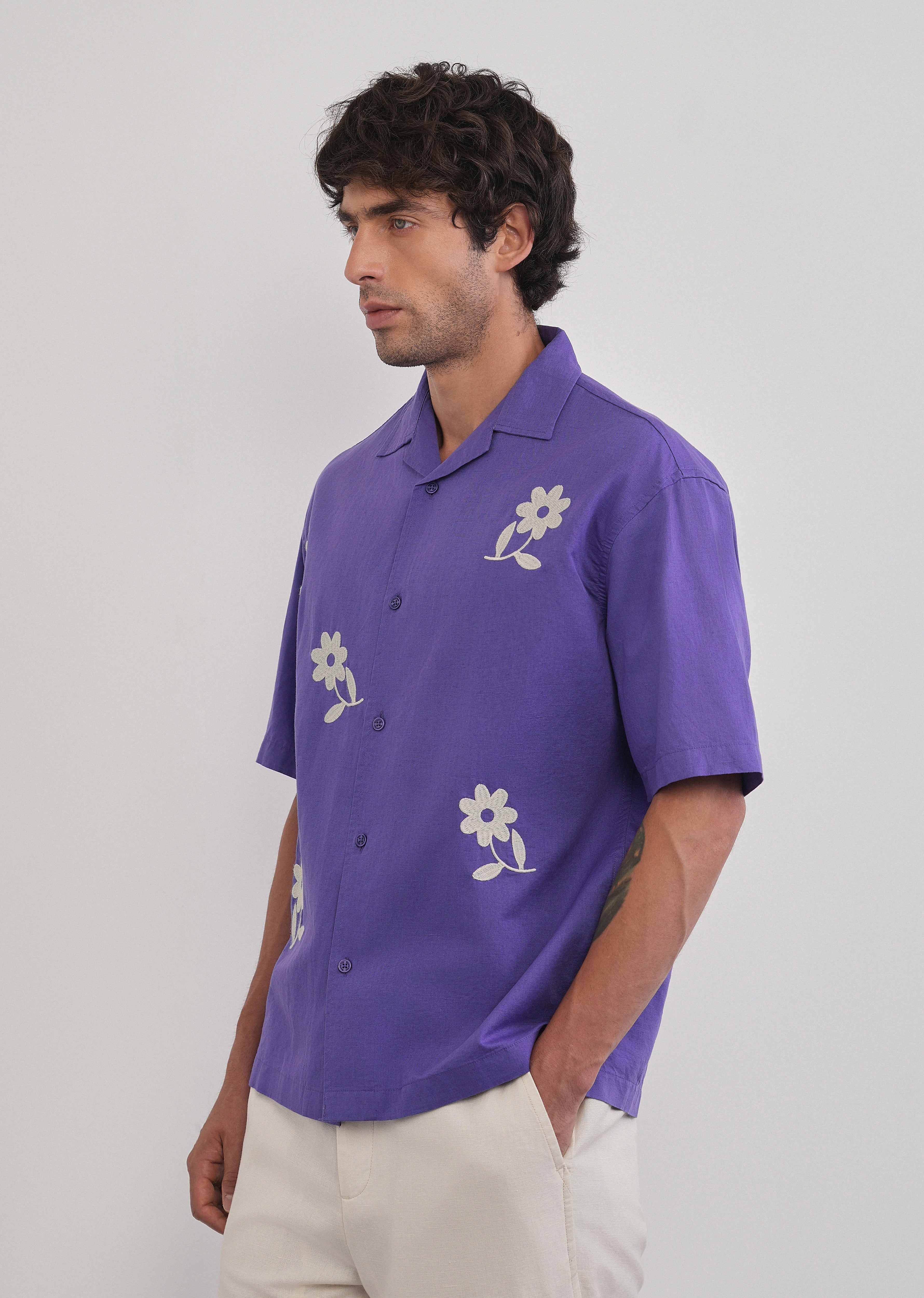 Lavender Floral Placement Embroidered Shirt - Image 6