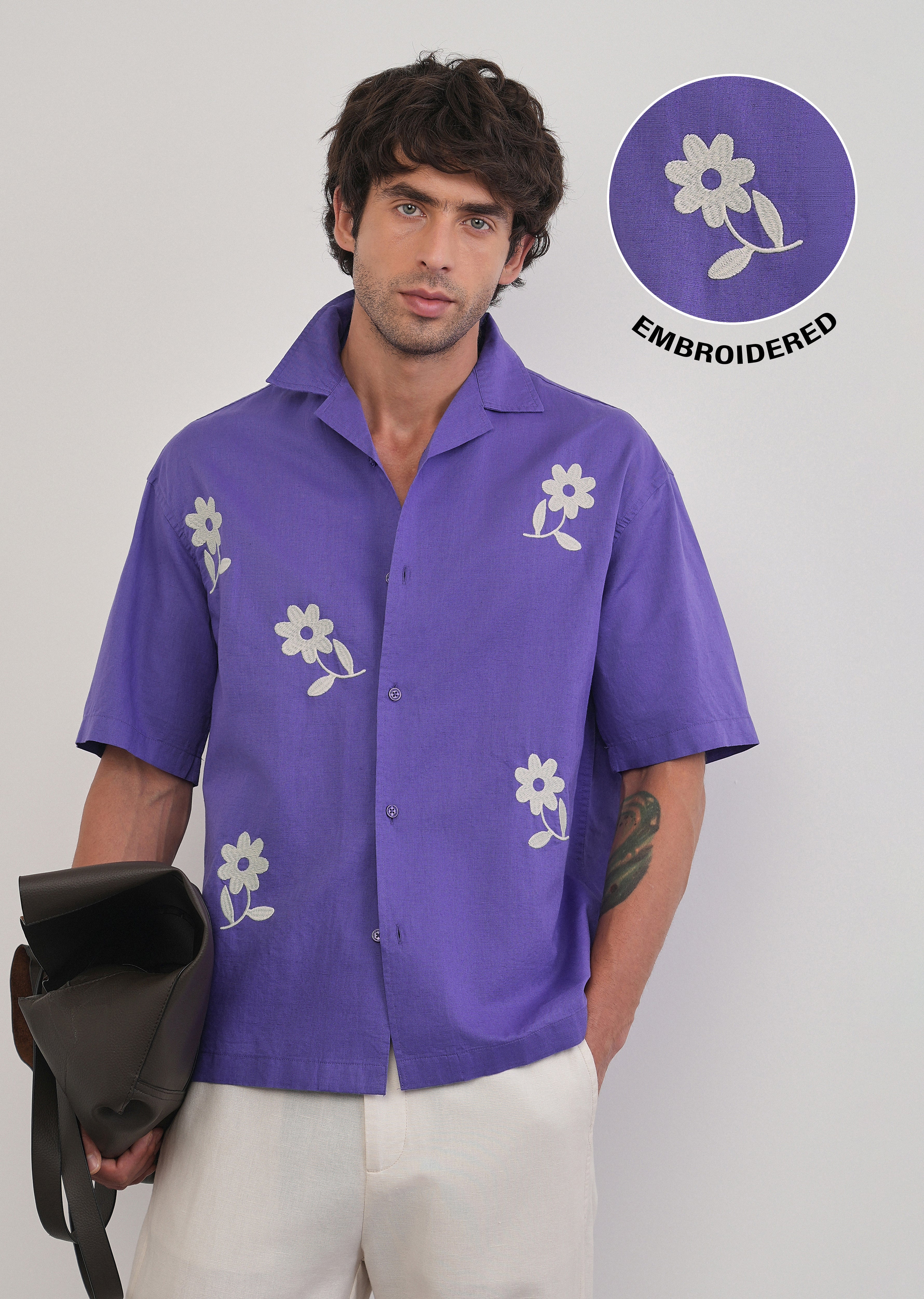 Lavender Floral Placement Embroidered Shirt - Image 9