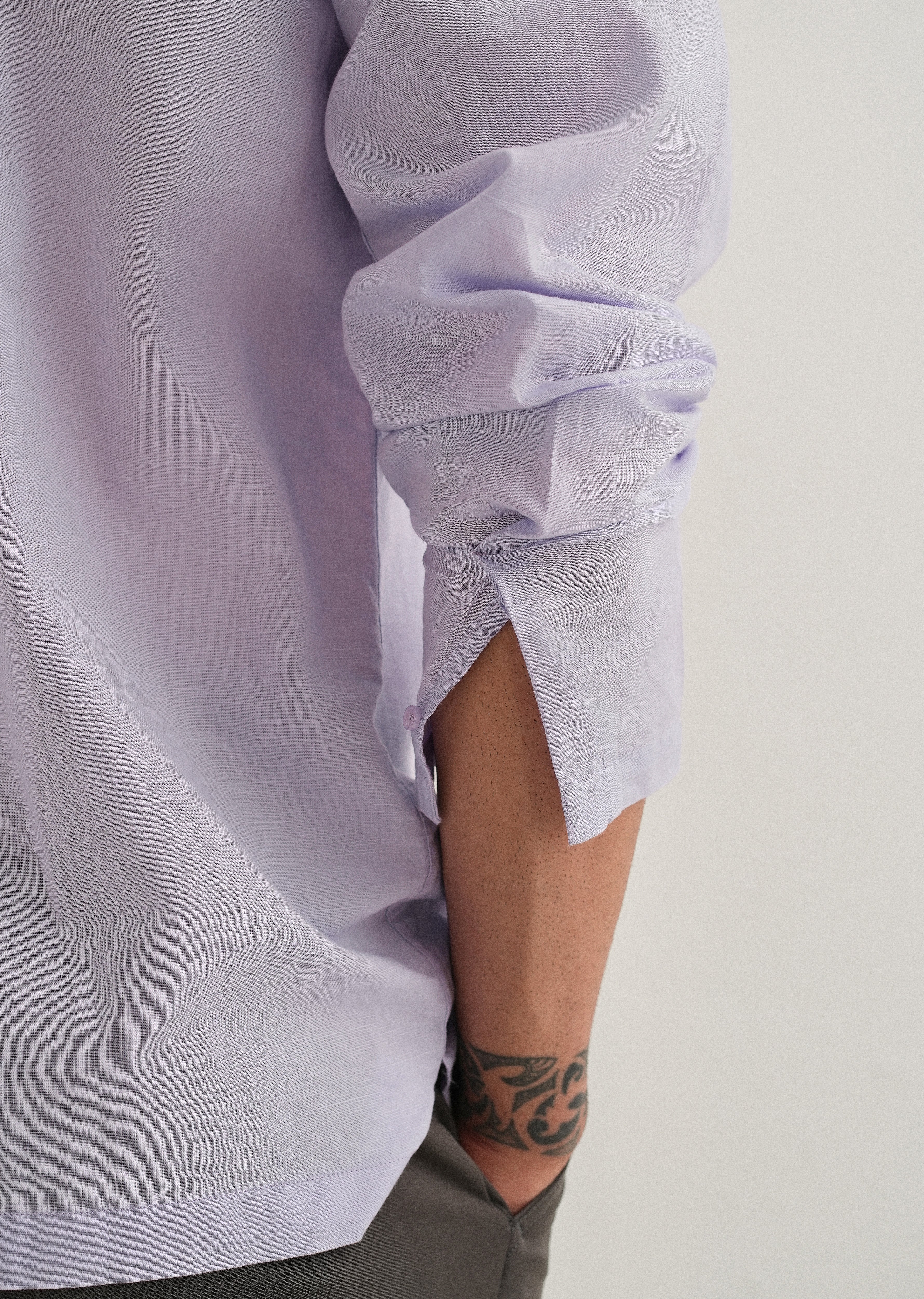 Lavender Hidden Sleeve Placket Cotton Linen Shirt - Image 2