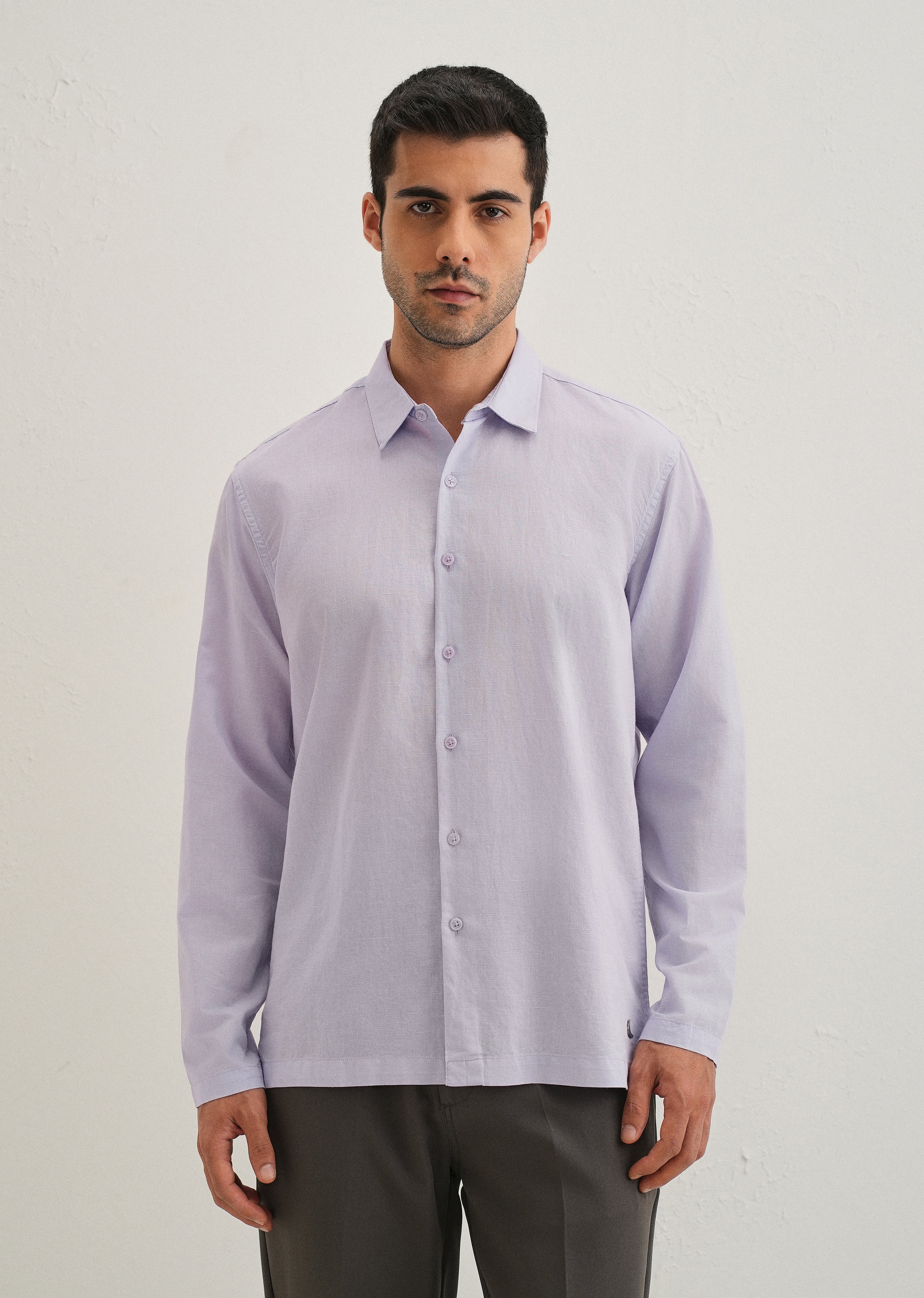 Lavender Hidden Sleeve Placket Cotton Linen Shirt - Image 3