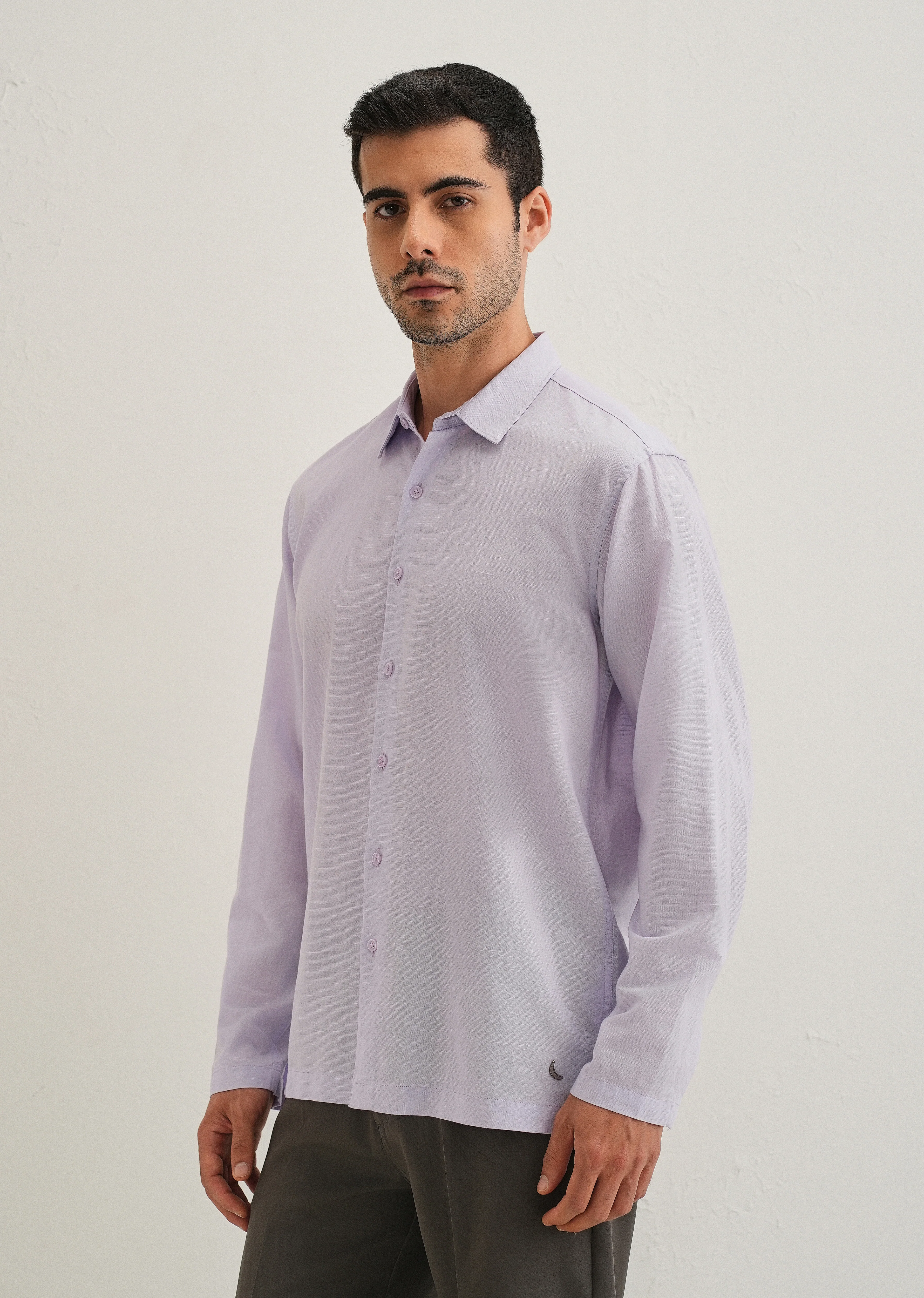 Lavender Hidden Sleeve Placket Cotton Linen Shirt - Image 5