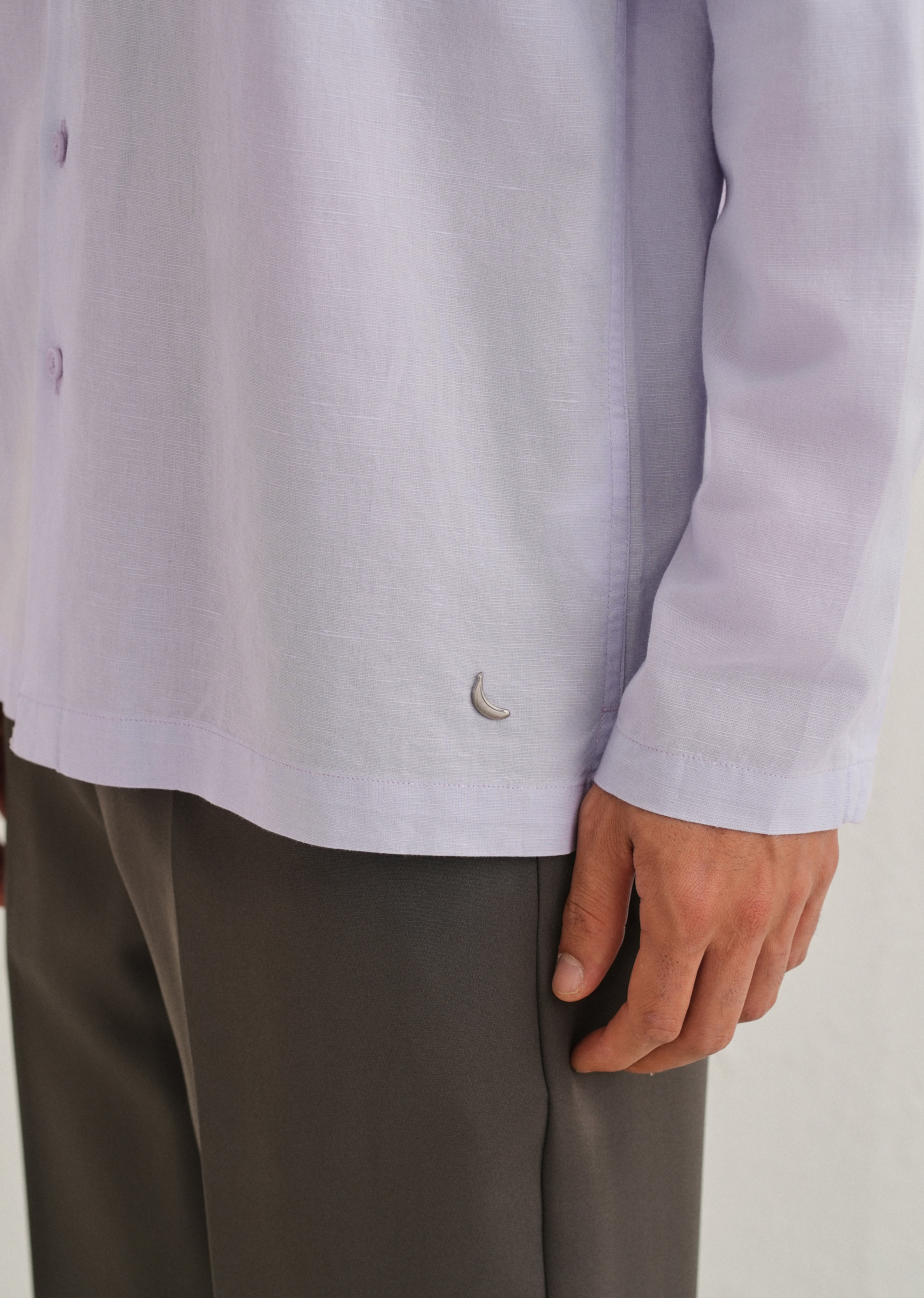 Lavender Hidden Sleeve Placket Cotton Linen Shirt - Image 7