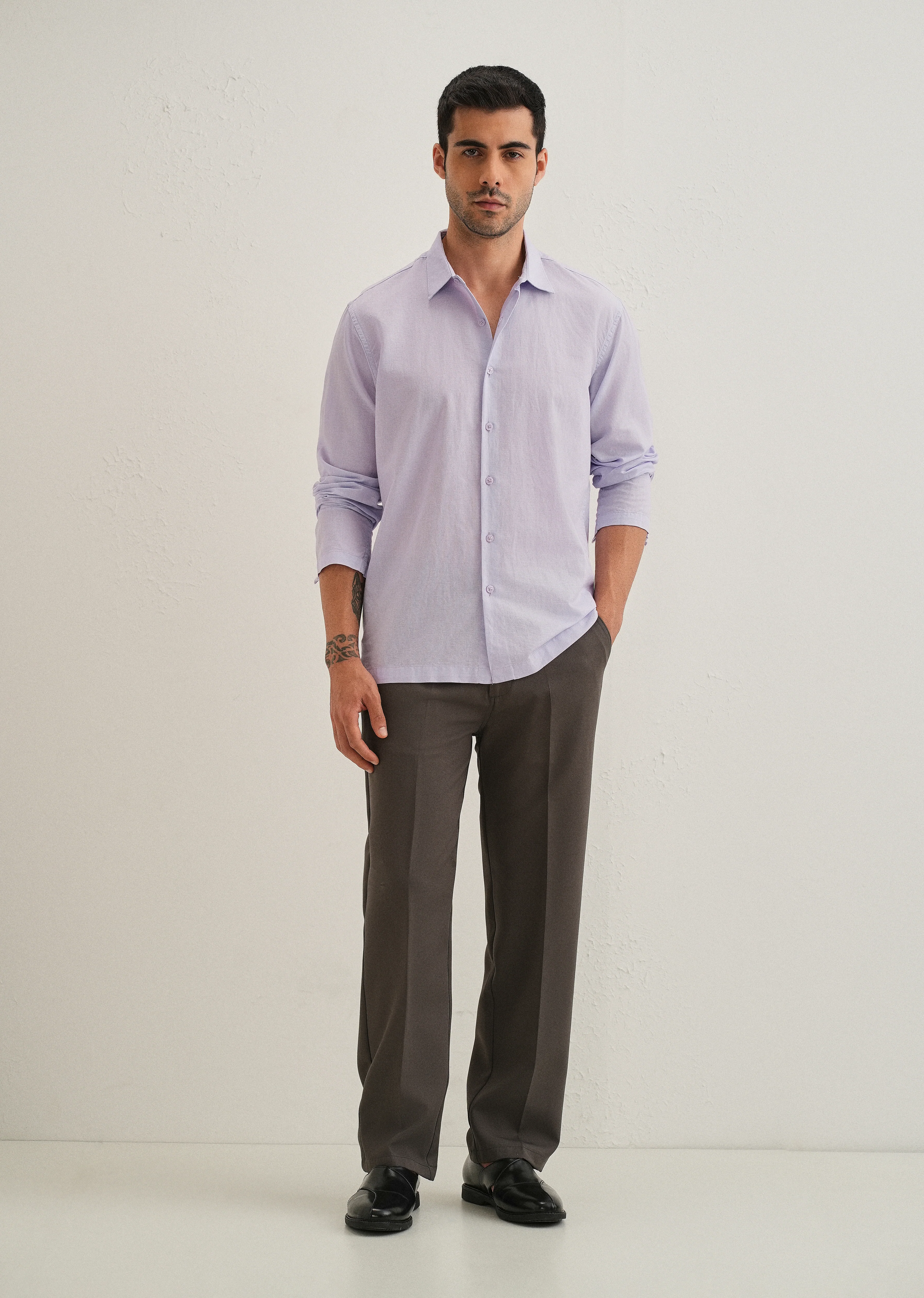 Lavender Hidden Sleeve Placket Cotton Linen Shirt - Image 8