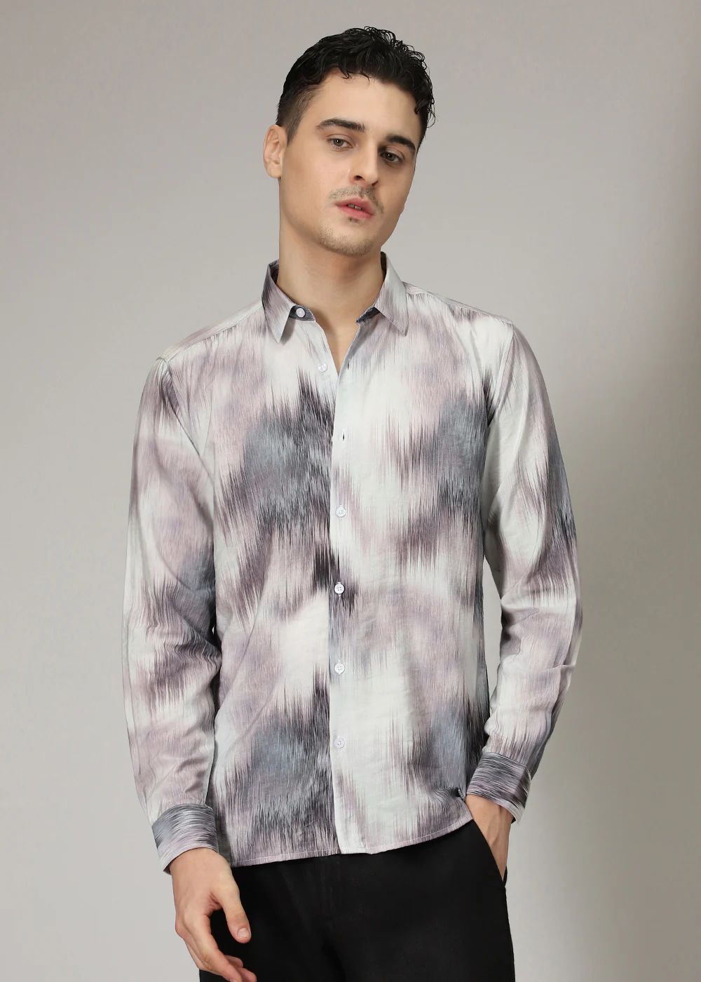 Lavender Line Brush Print Shirt - Image 3