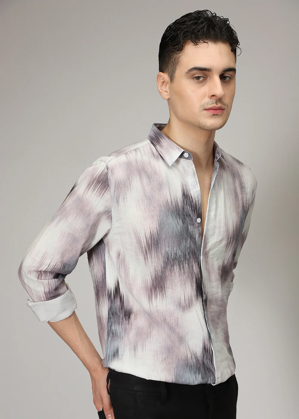 Lavender Line Brush Print Shirt - Image 7