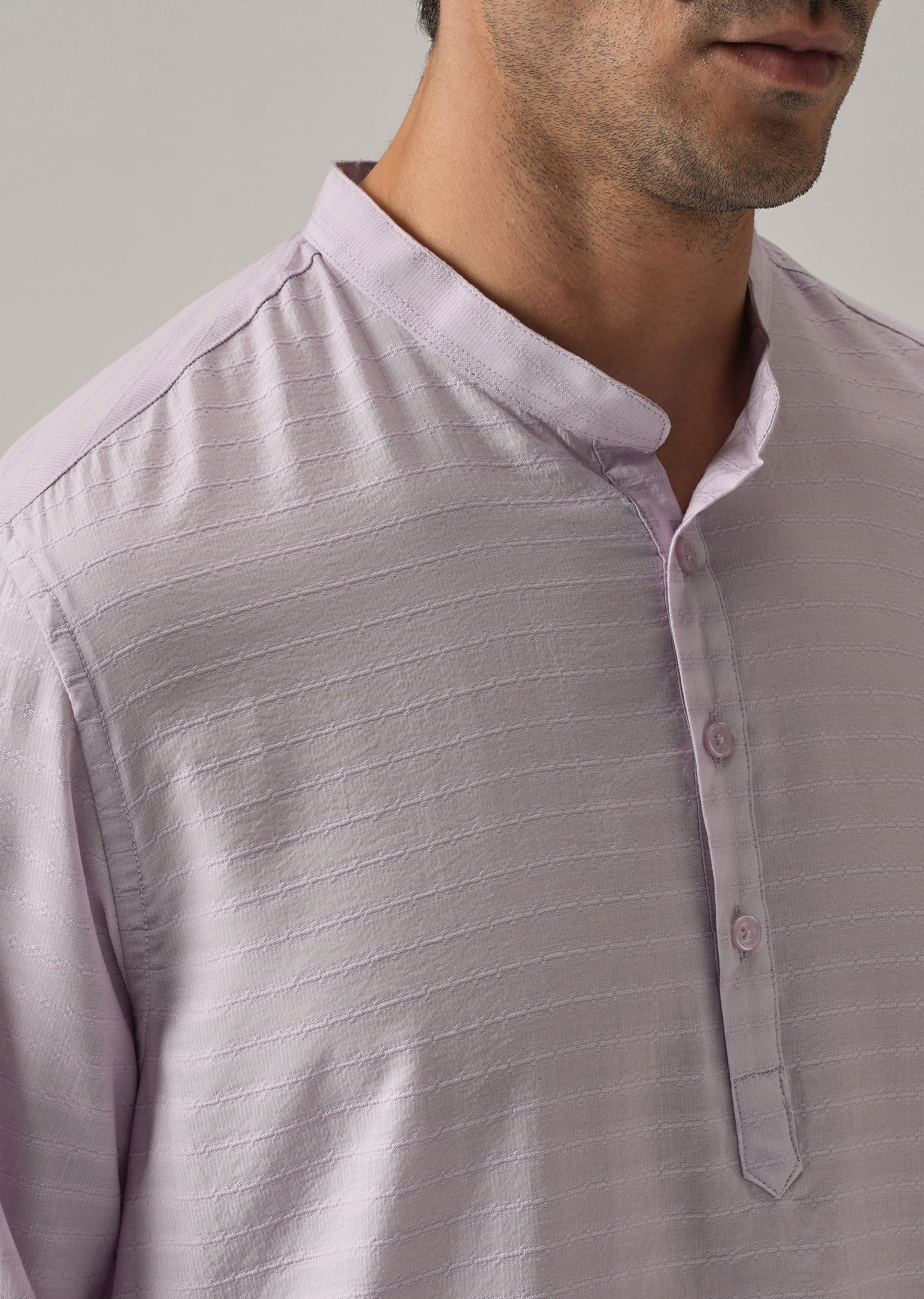 Lavender Nylon Self Stripe Kurta - Image 5