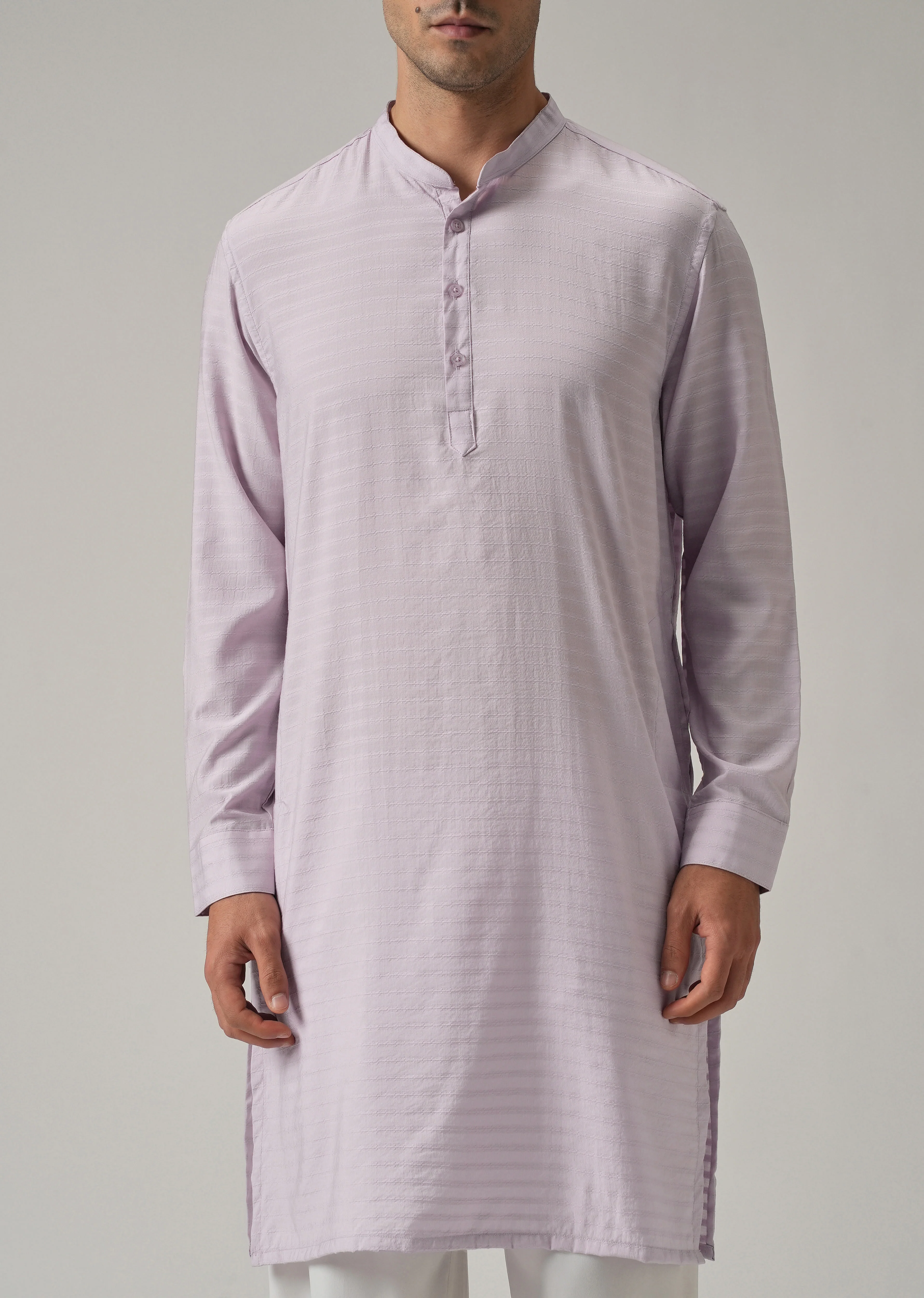 Lavender Nylon Self Stripe Kurta - Image 7