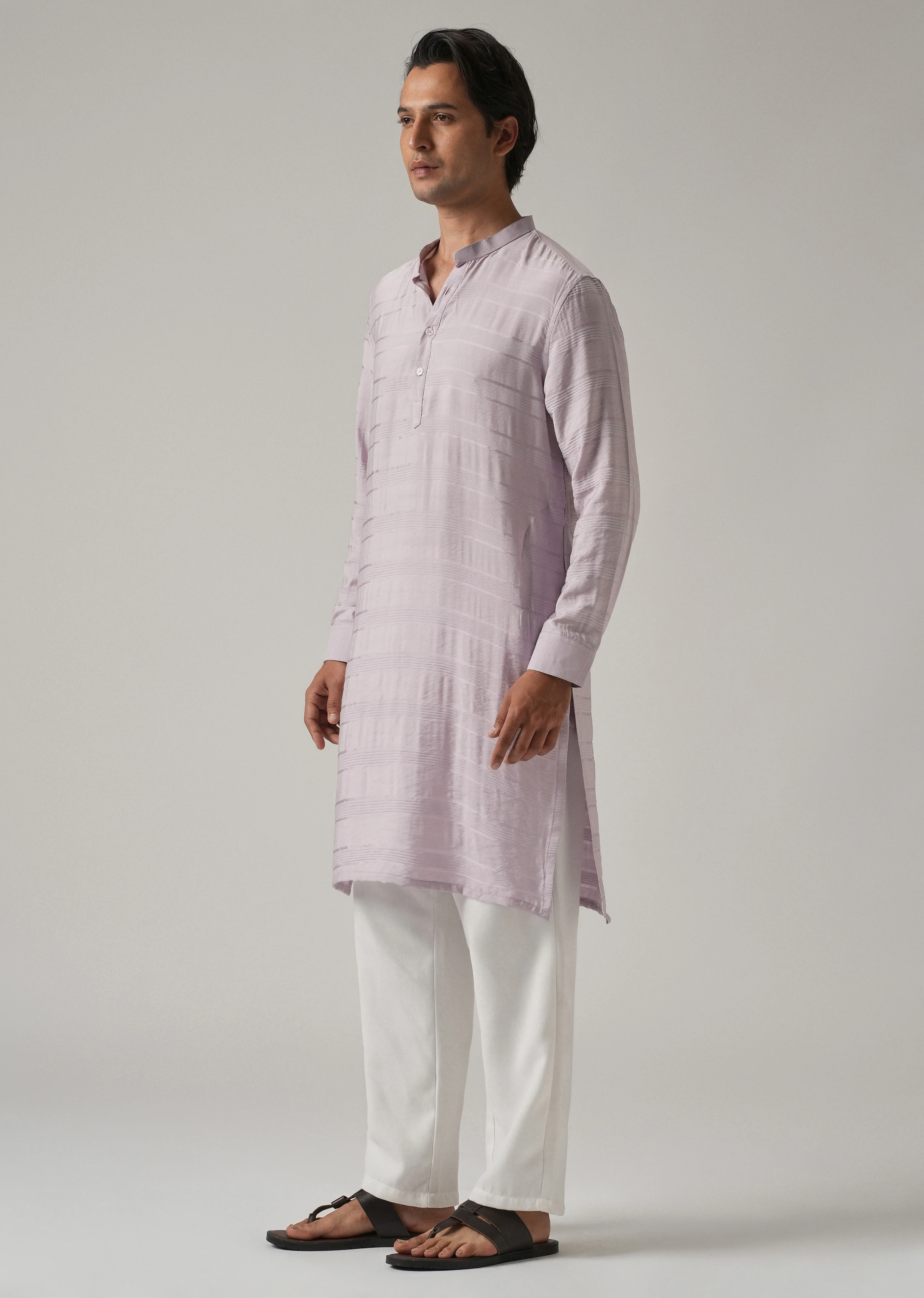 Lavender Nylon Subtle Stripe Kurta - Image 4