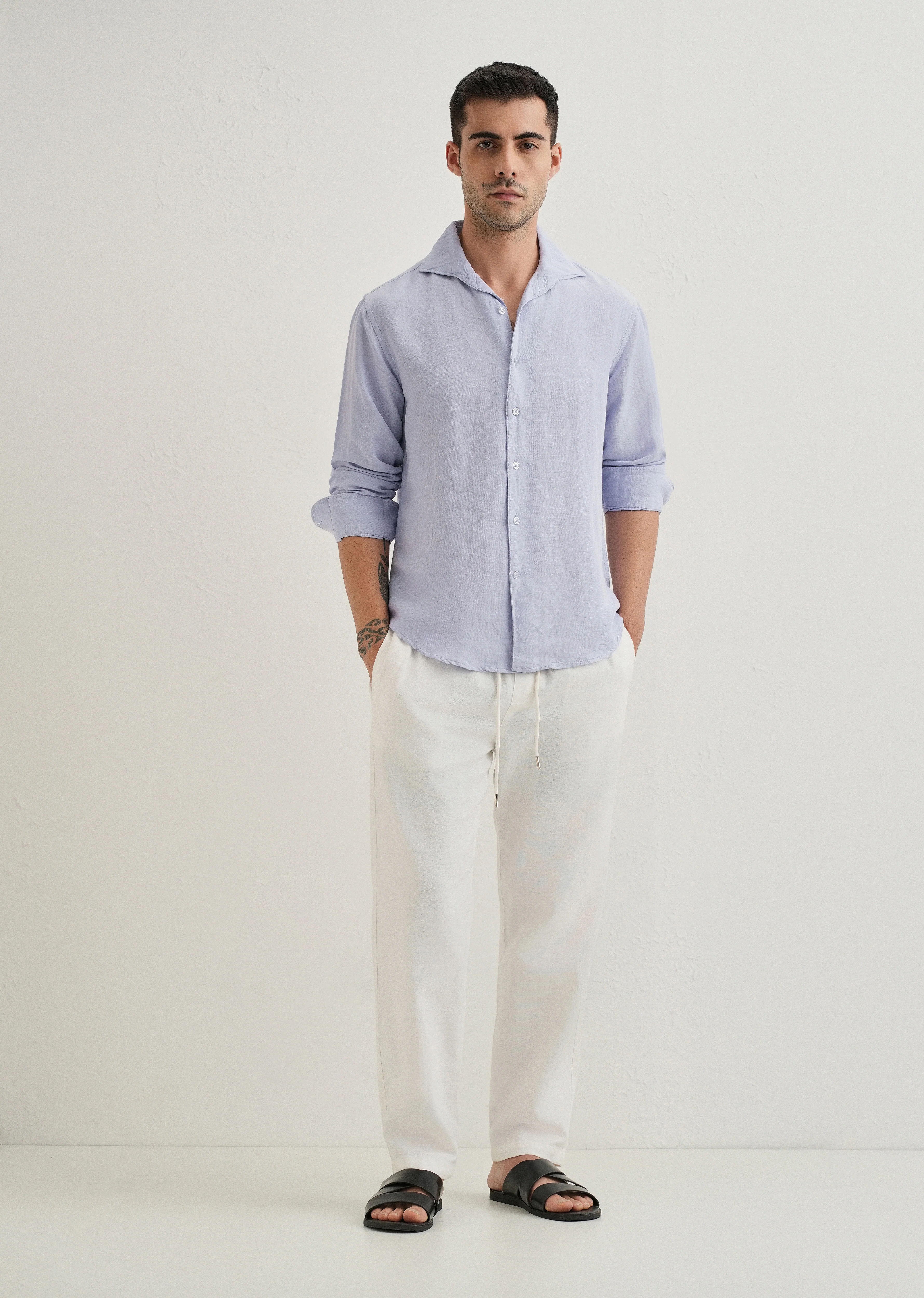 Lavender Plain Linen Viscose Shirt - Image 6