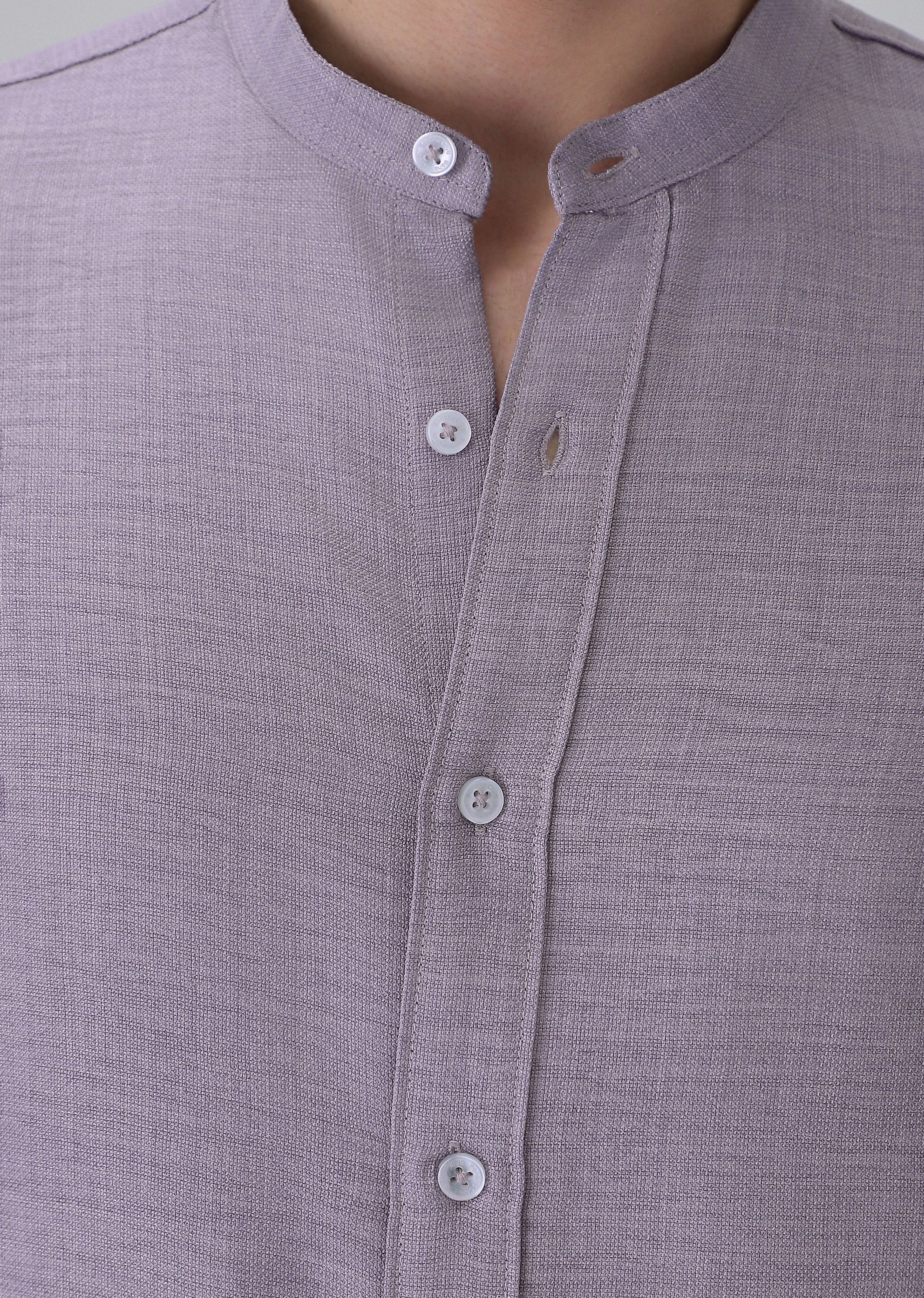 Lavender Plain Mandarin Collar Shirt - Image 5