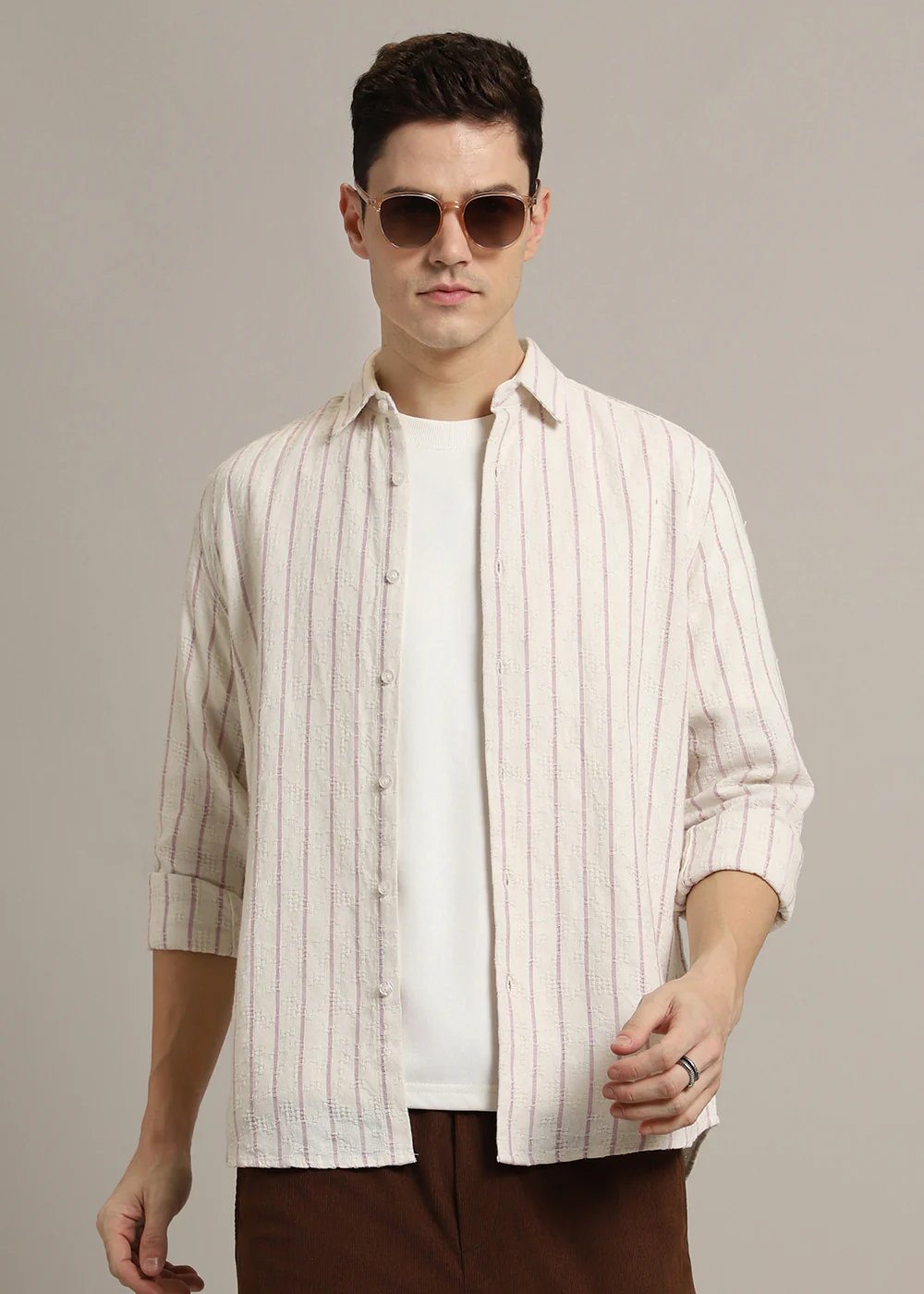 Lavender Stripe Textured Shirt - Image 2