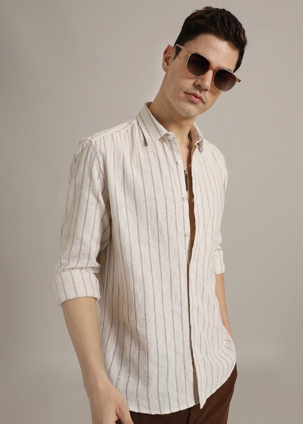 Lavender Stripe Textured Shirt - Image 5