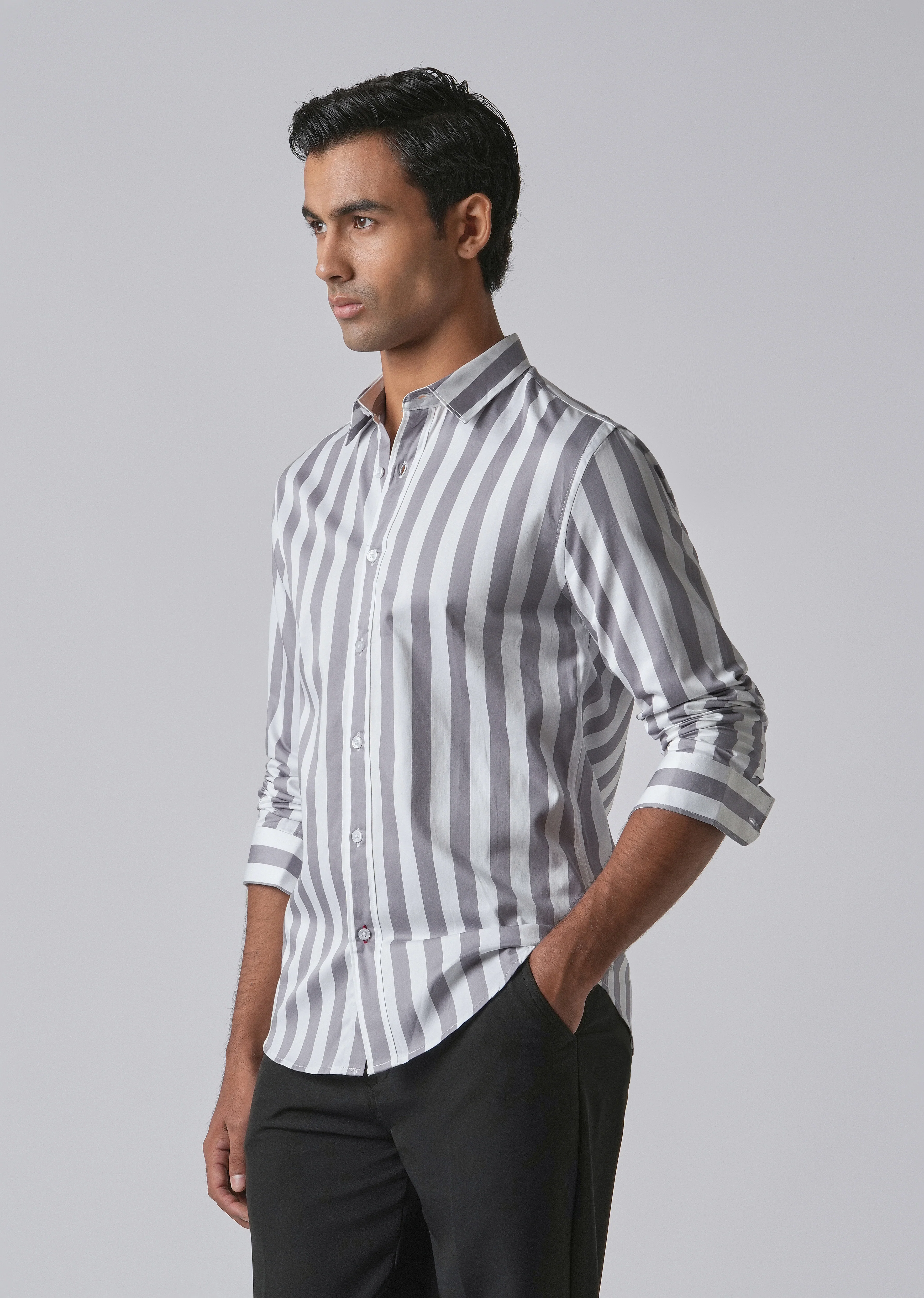 Lavender Satin Striped Shirt - Image 7
