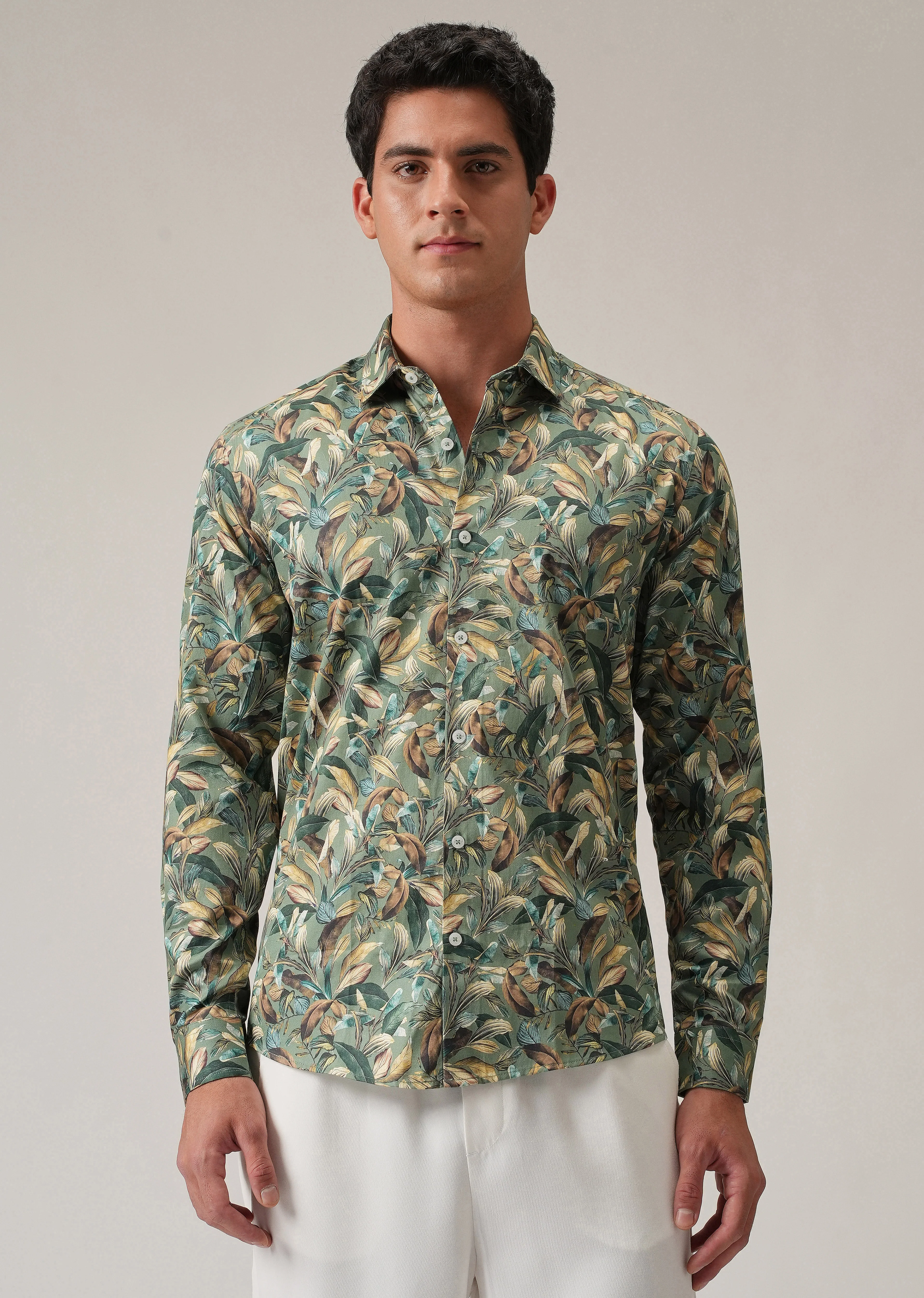 Leaf Motif Print Shirt - Image 3