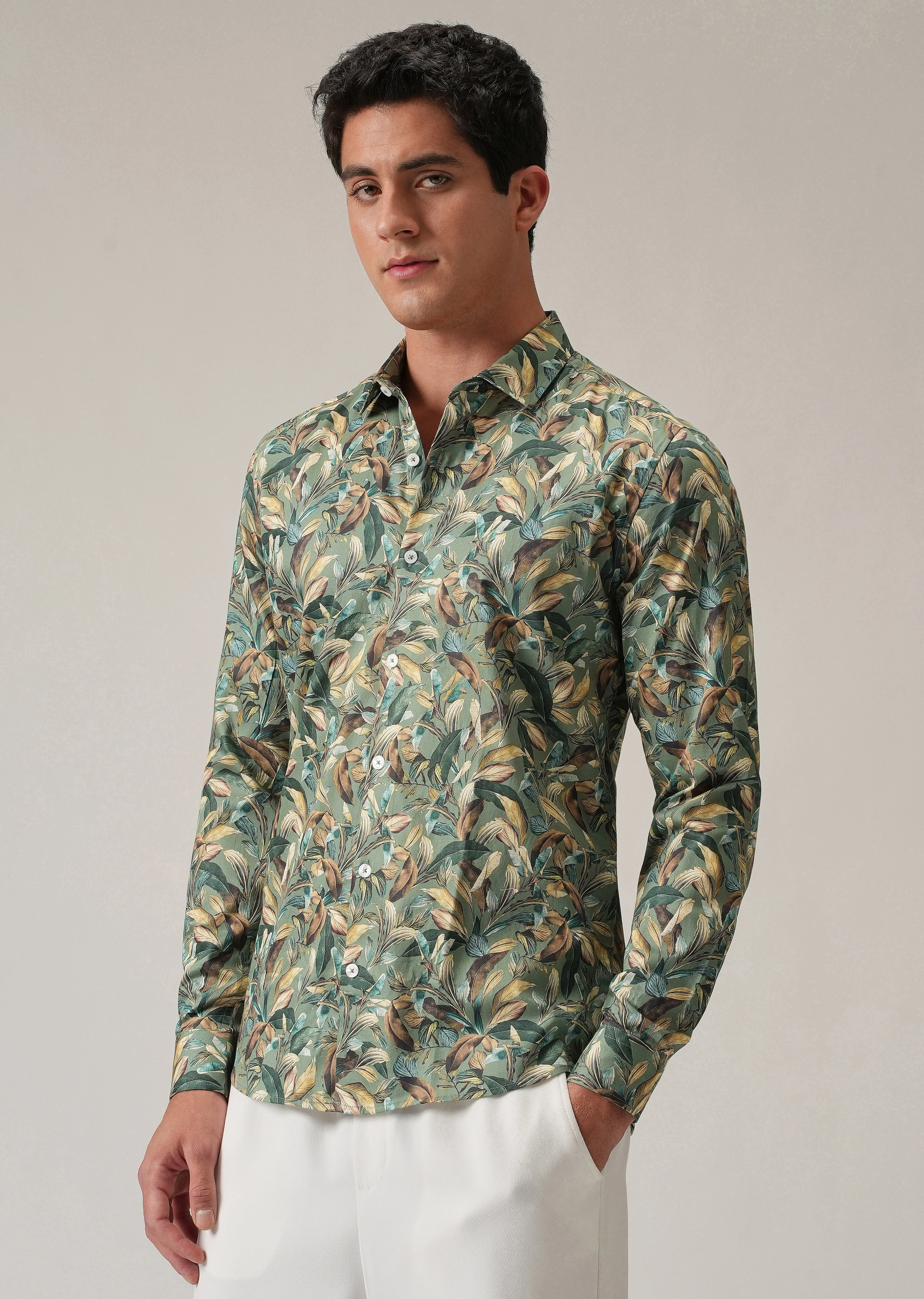 Leaf Motif Print Shirt - Image 4