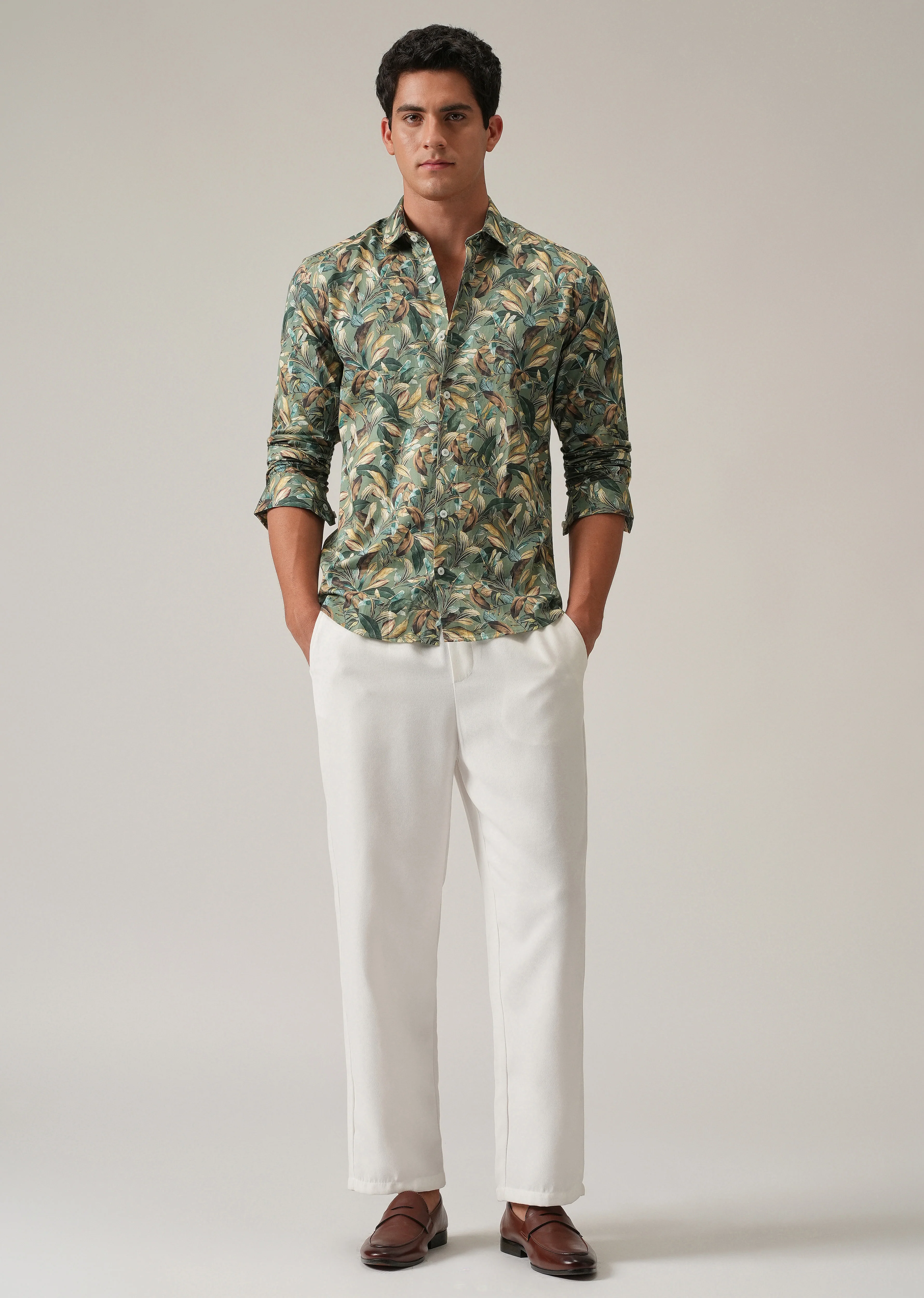 Leaf Motif Print Shirt - Image 6
