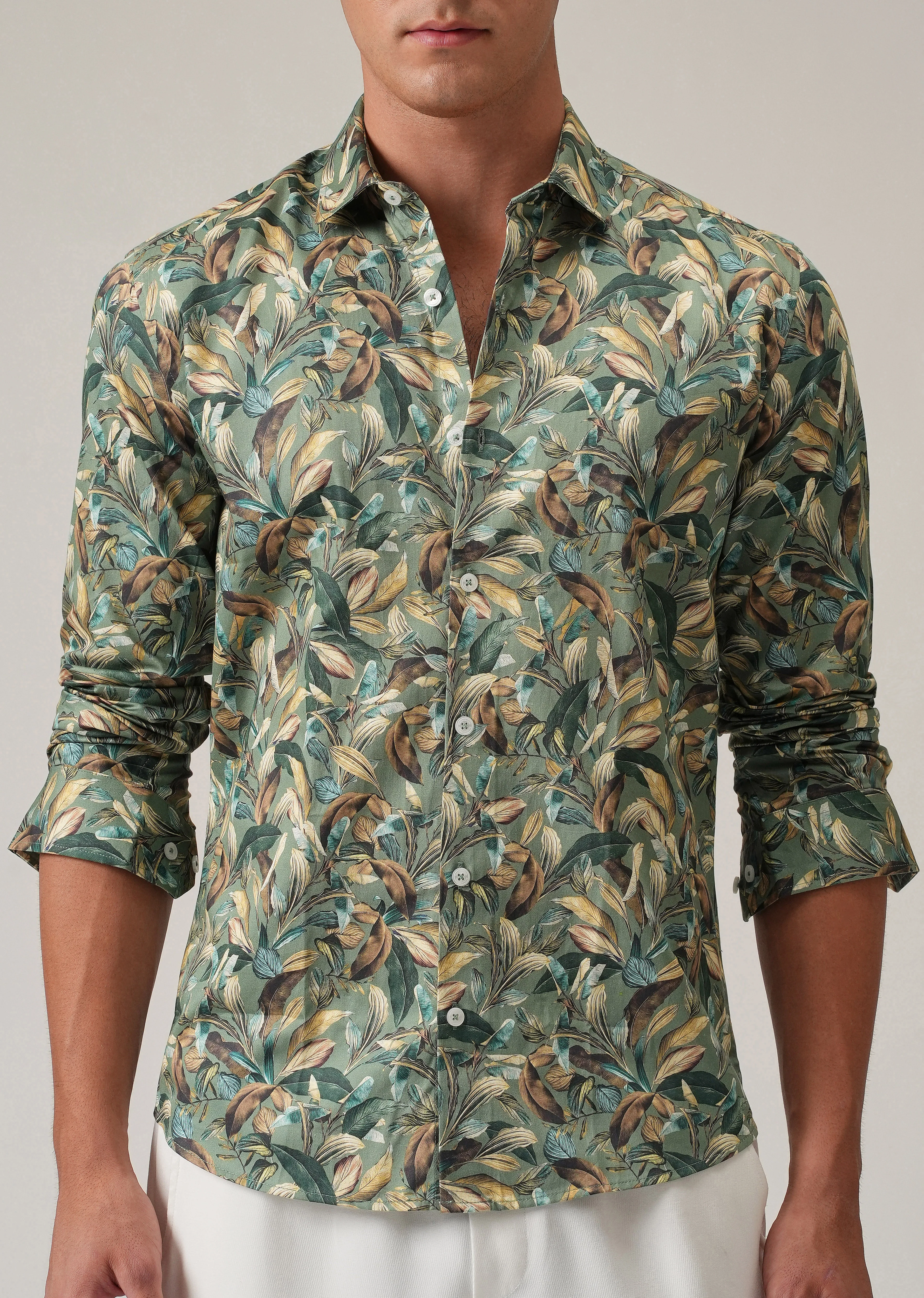 Leaf Motif Print Shirt - Image 7
