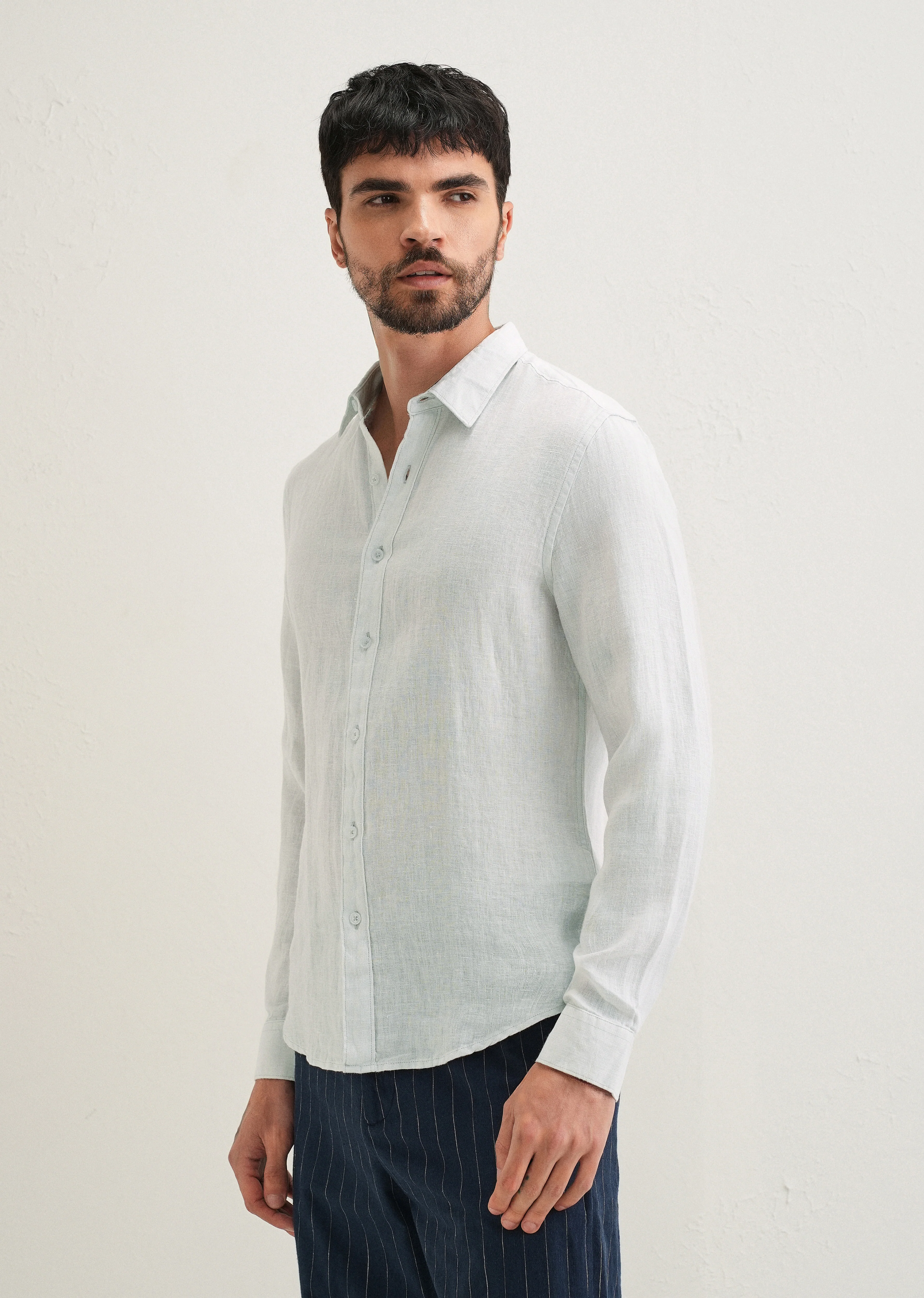Light Aqua Pure Linen Shirt - Image 5