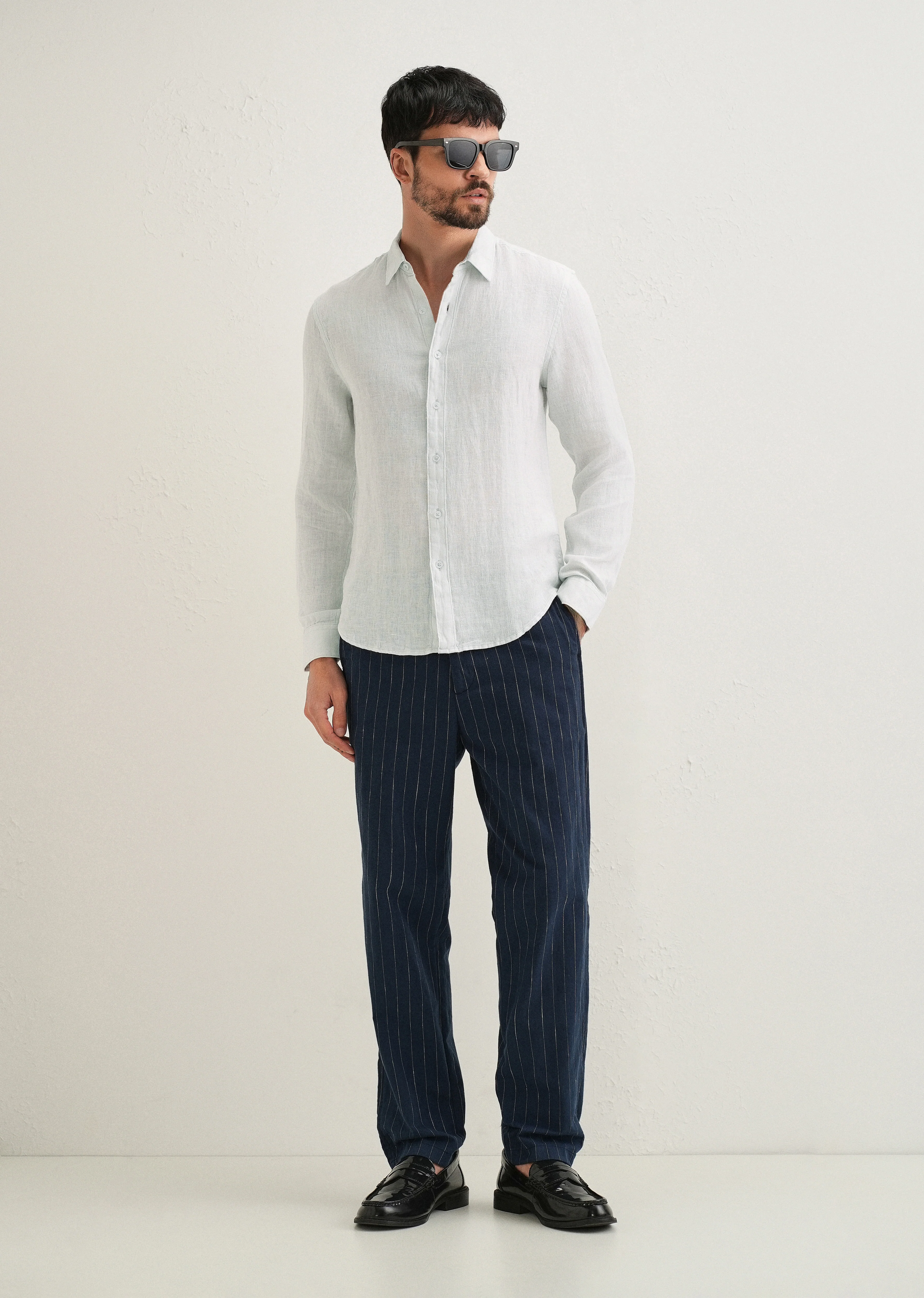 Light Aqua Pure Linen Shirt - Image 6