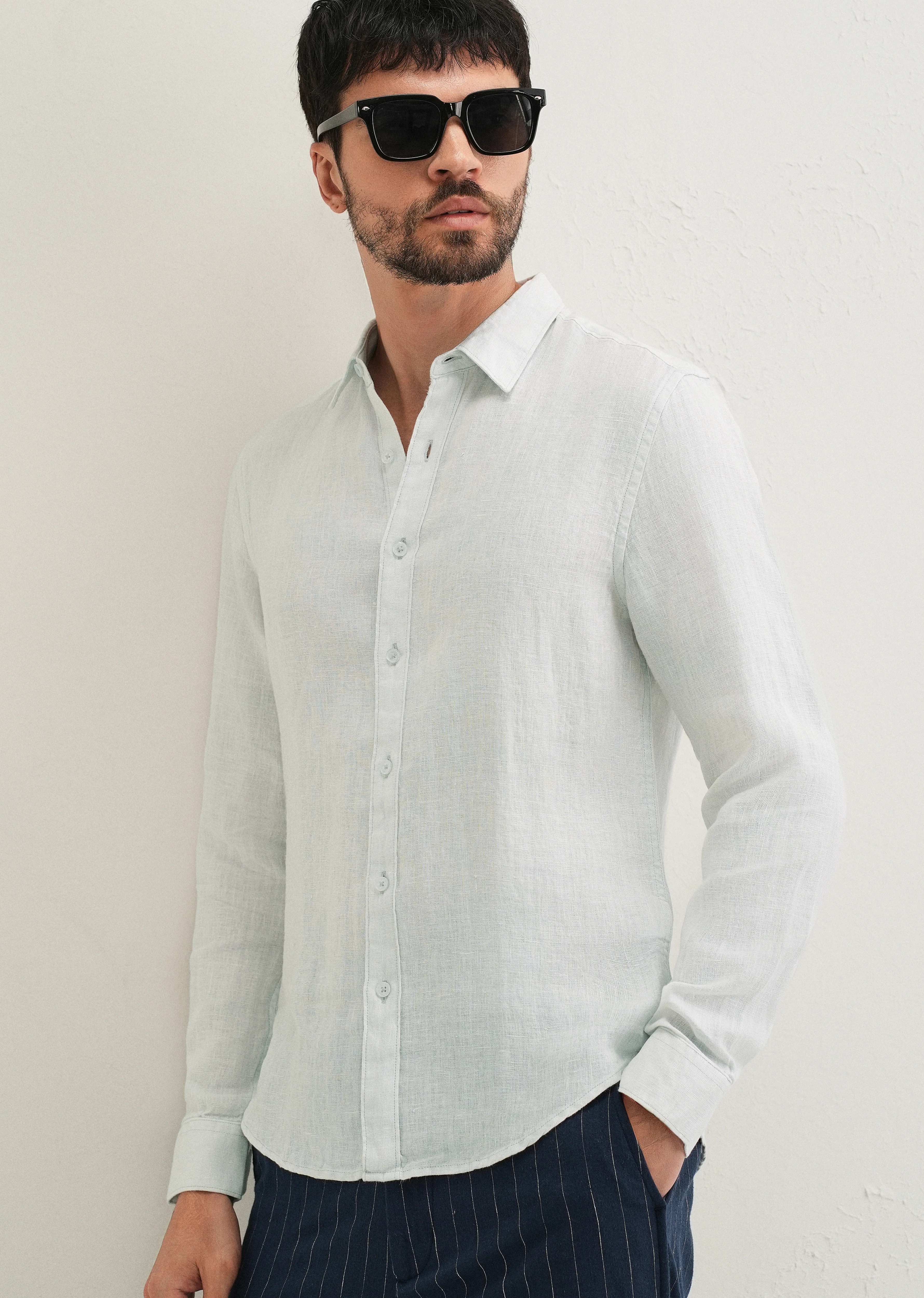 Light Aqua Pure Linen Shirt - Image 7