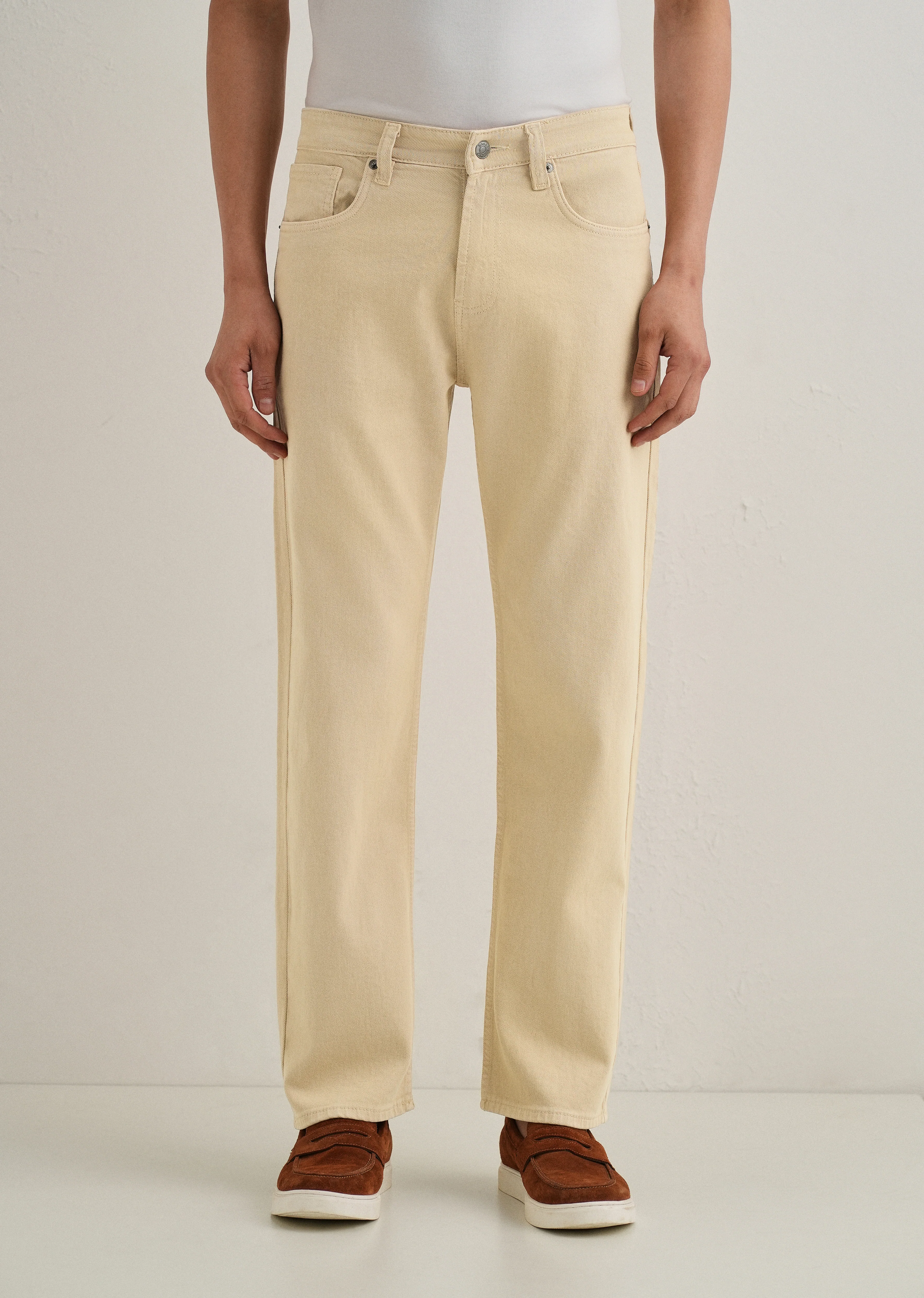 Light Beige Straight Fit Denim - Image 3
