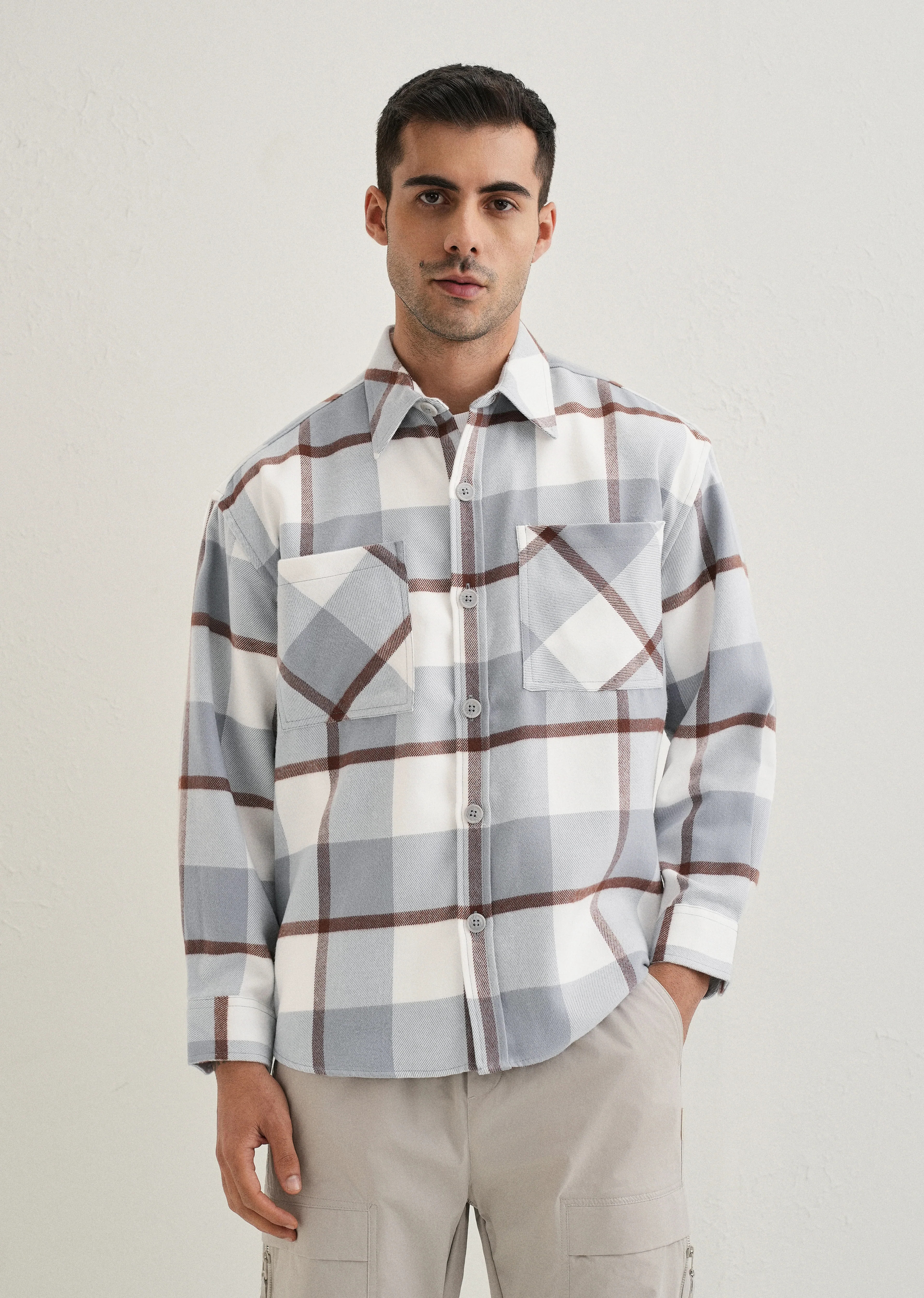 Light Blue Checked Relaxed Fit Shacket - Image 3