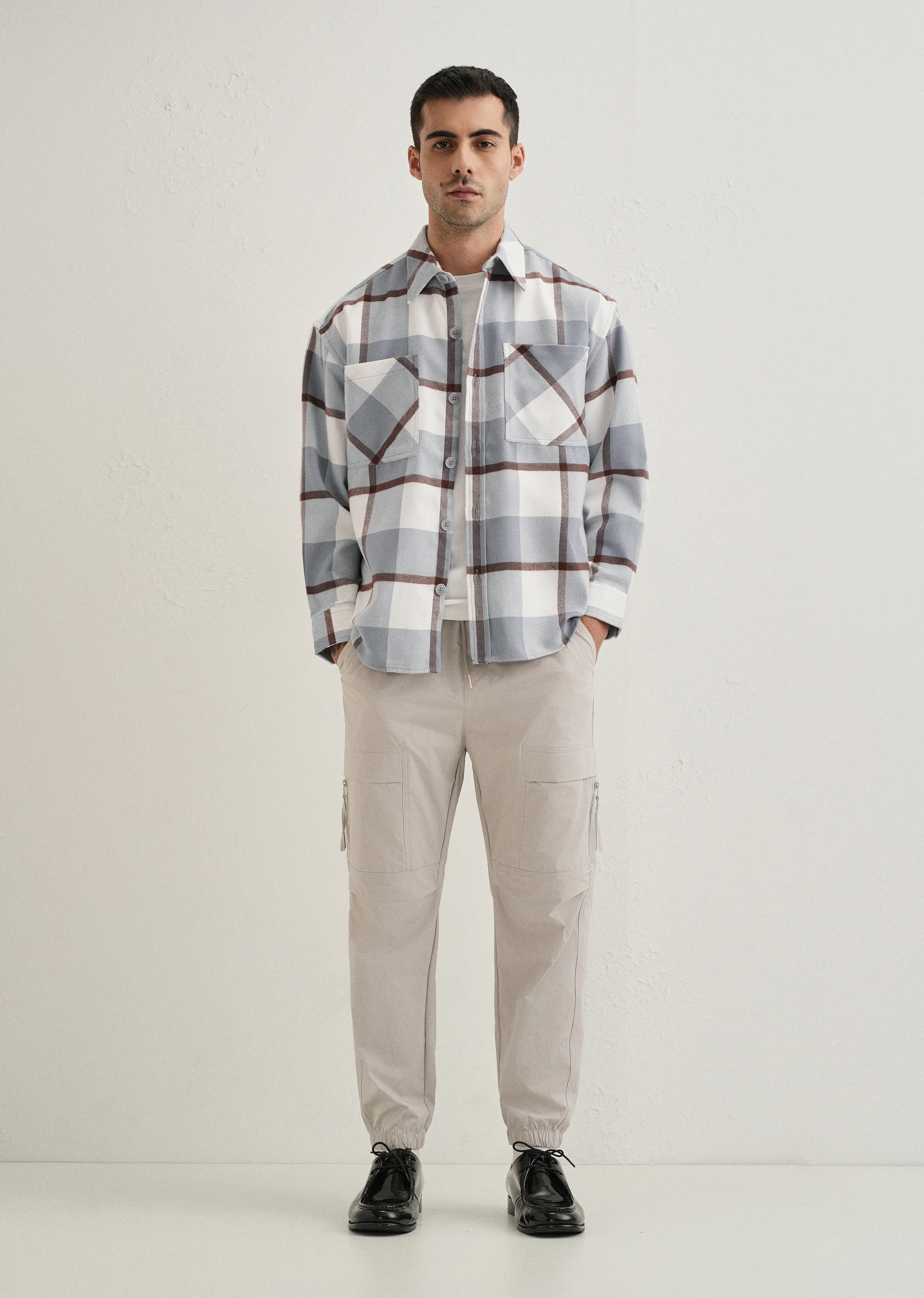 Light Blue Checked Relaxed Fit Shacket - Image 6