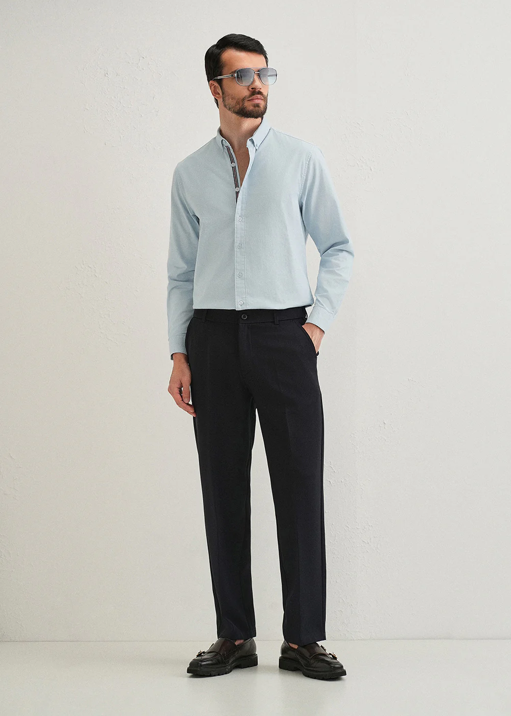 Light Blue Contrast Placket Shirt - Image 7
