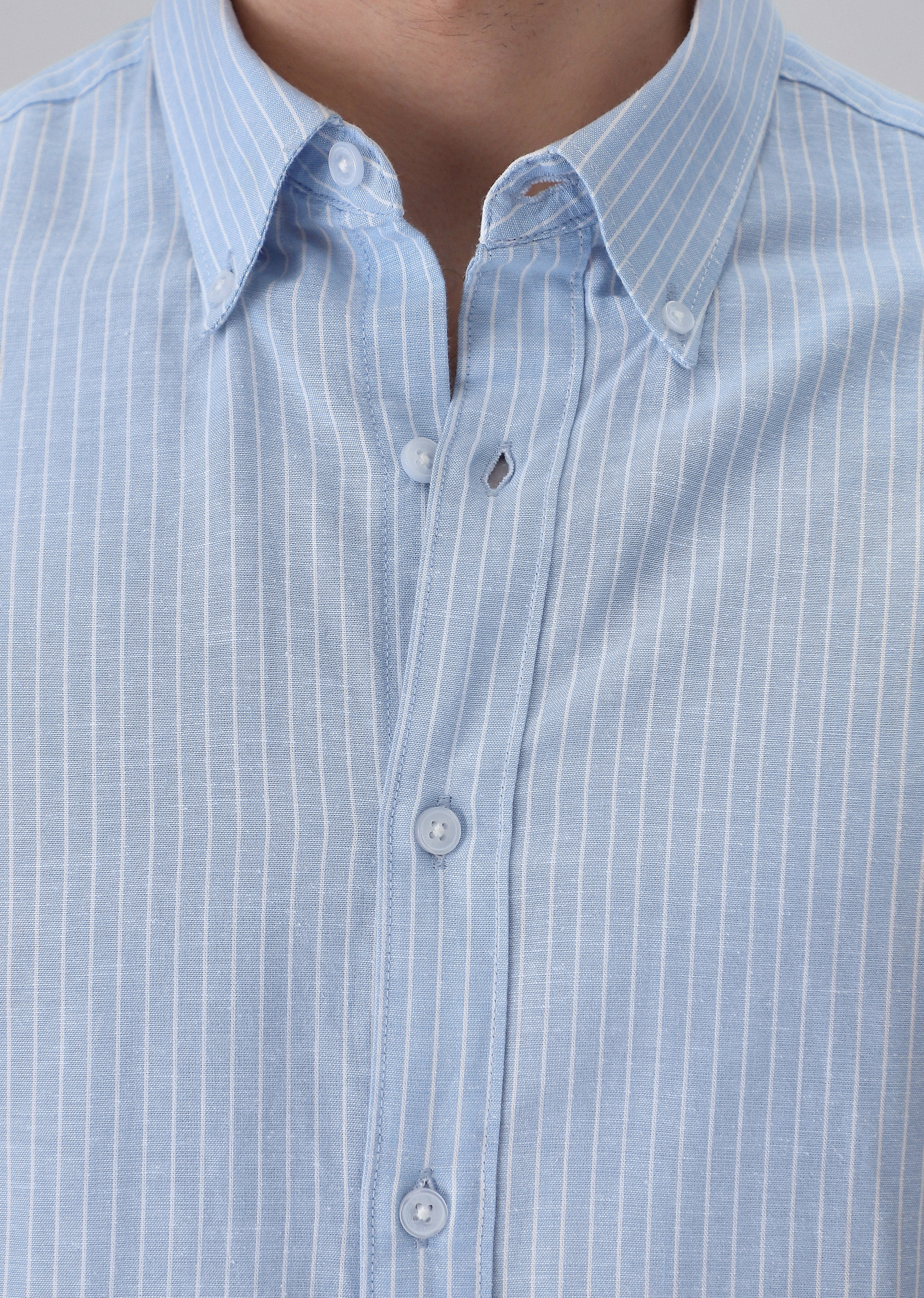 Light Blue Cotton Pin Stripe Shirt - Image 2