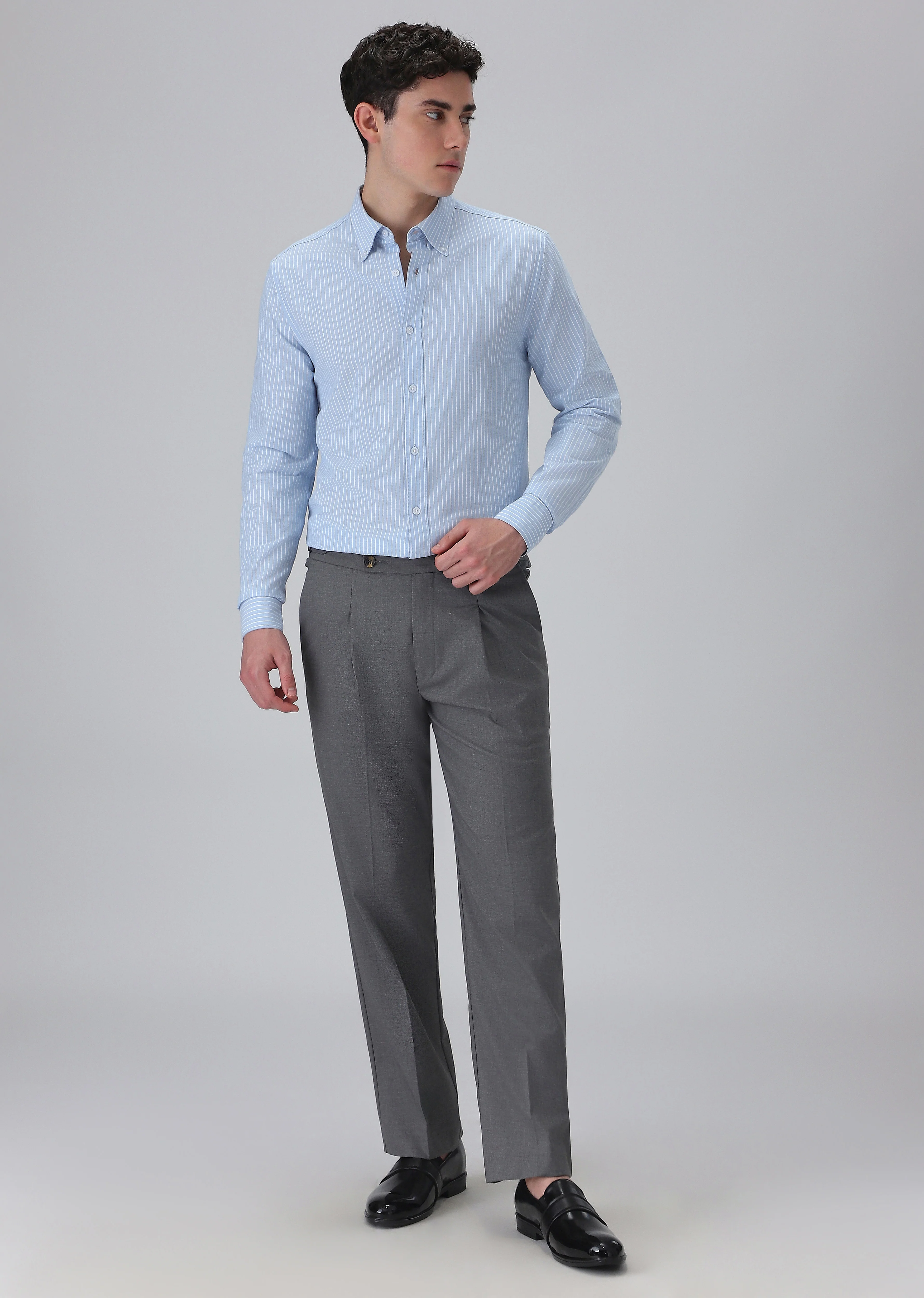 Light Blue Cotton Pin Stripe Shirt - Image 6
