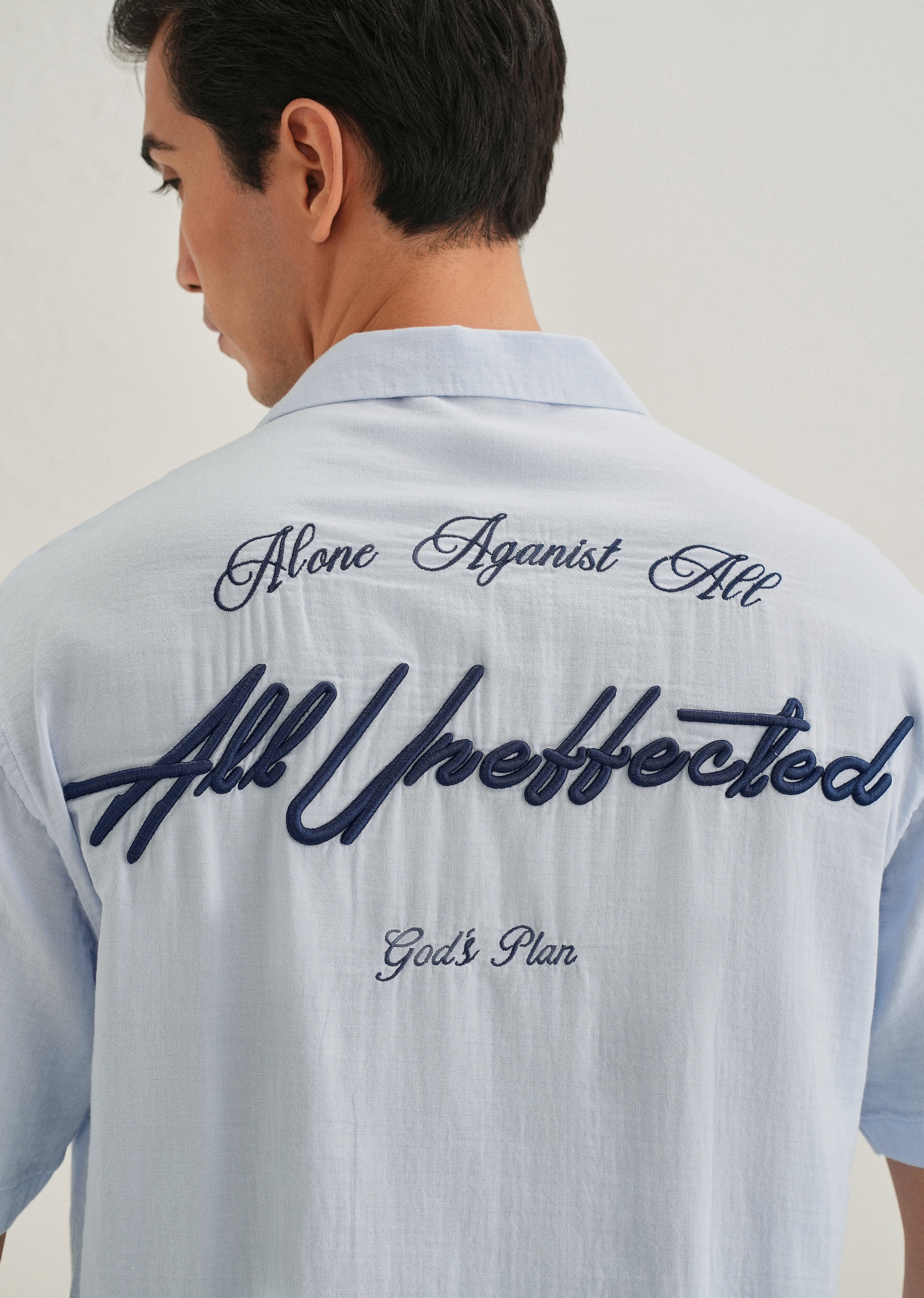 Light Blue Embroidered Double Cloth Cotton Shirt - Image 2