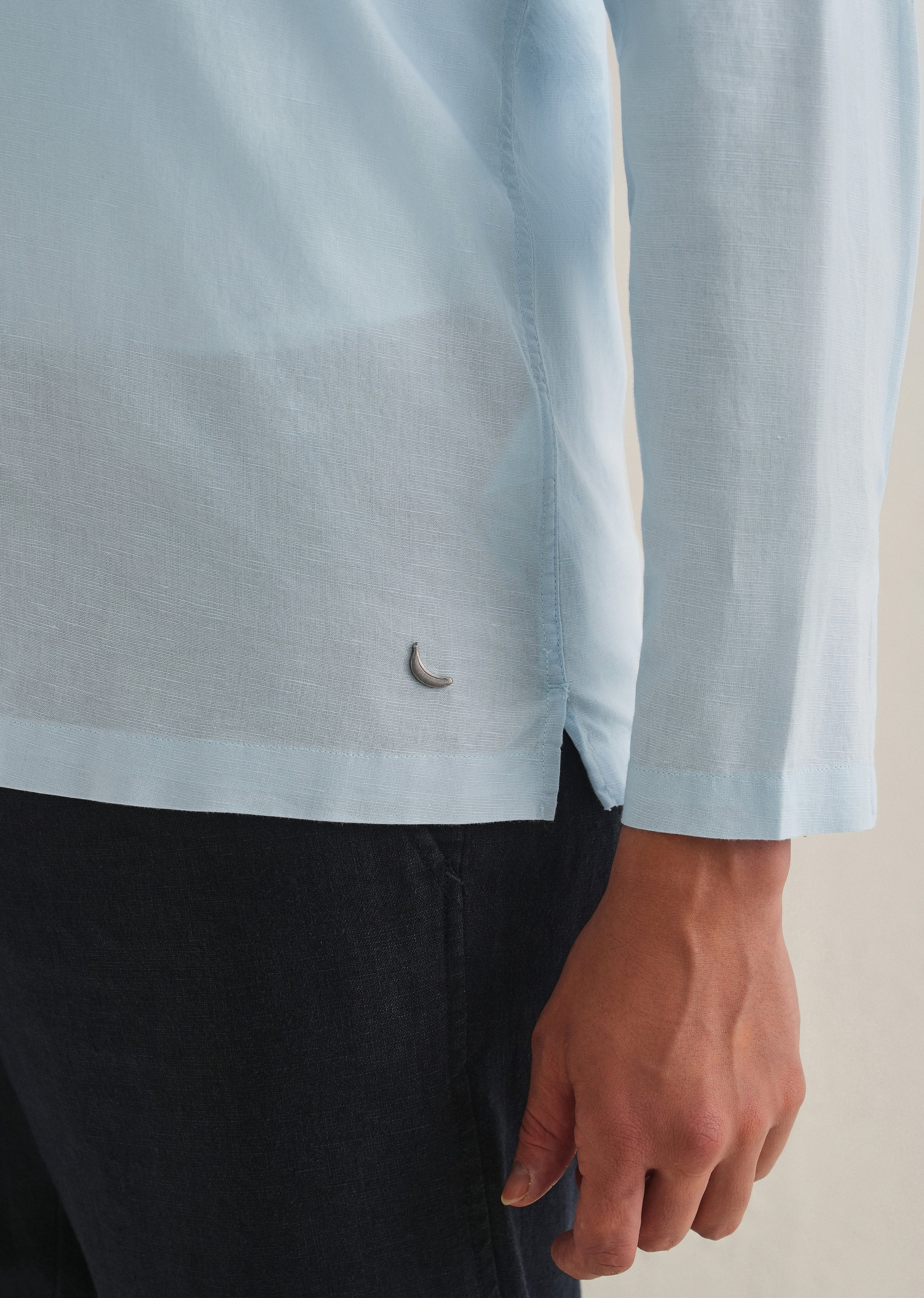 Light Blue Hidden Sleeve Placket Cotton Linen Shirt - Image 8