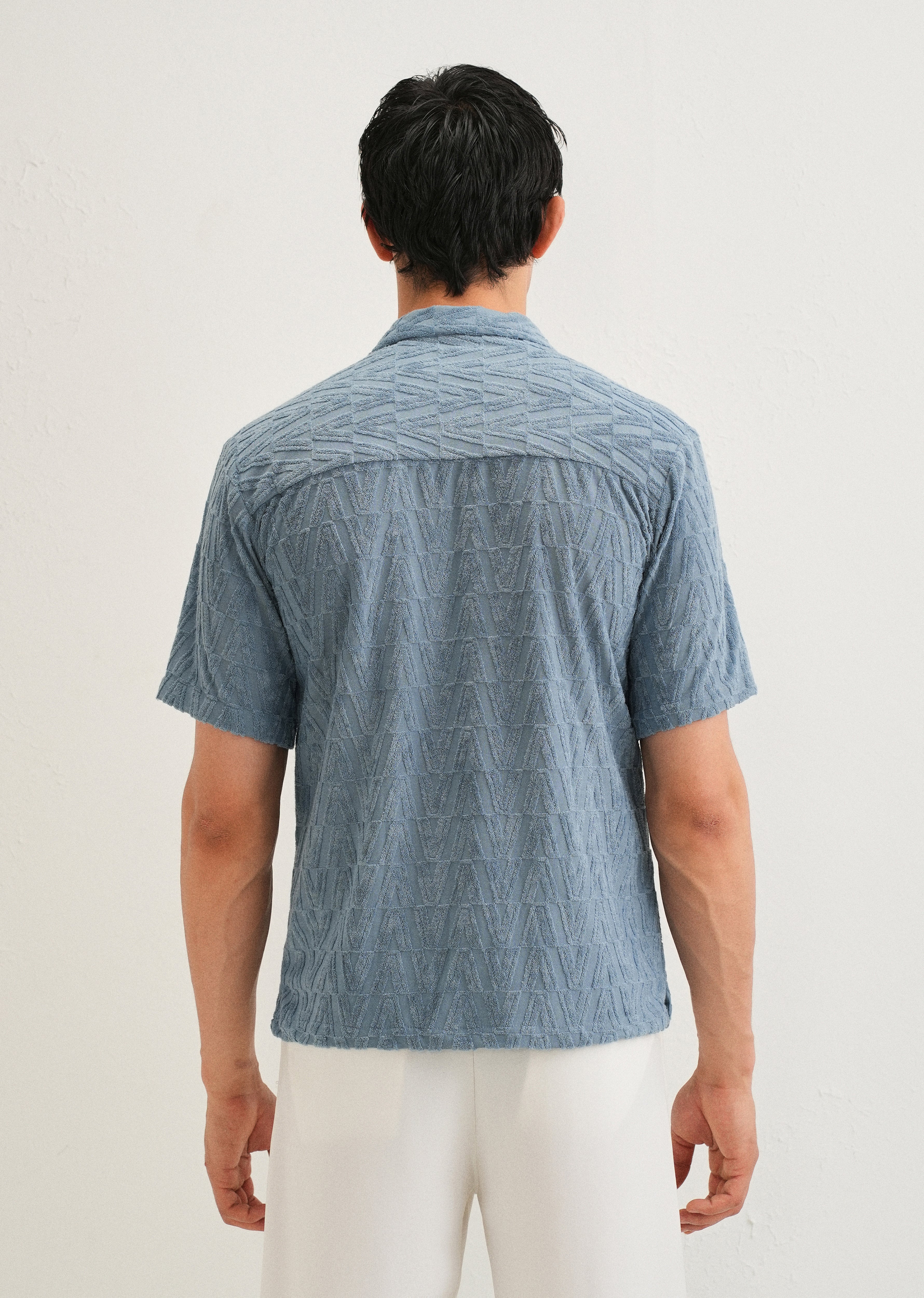 Light Blue Jacquard Knitted Shirt - Image 2