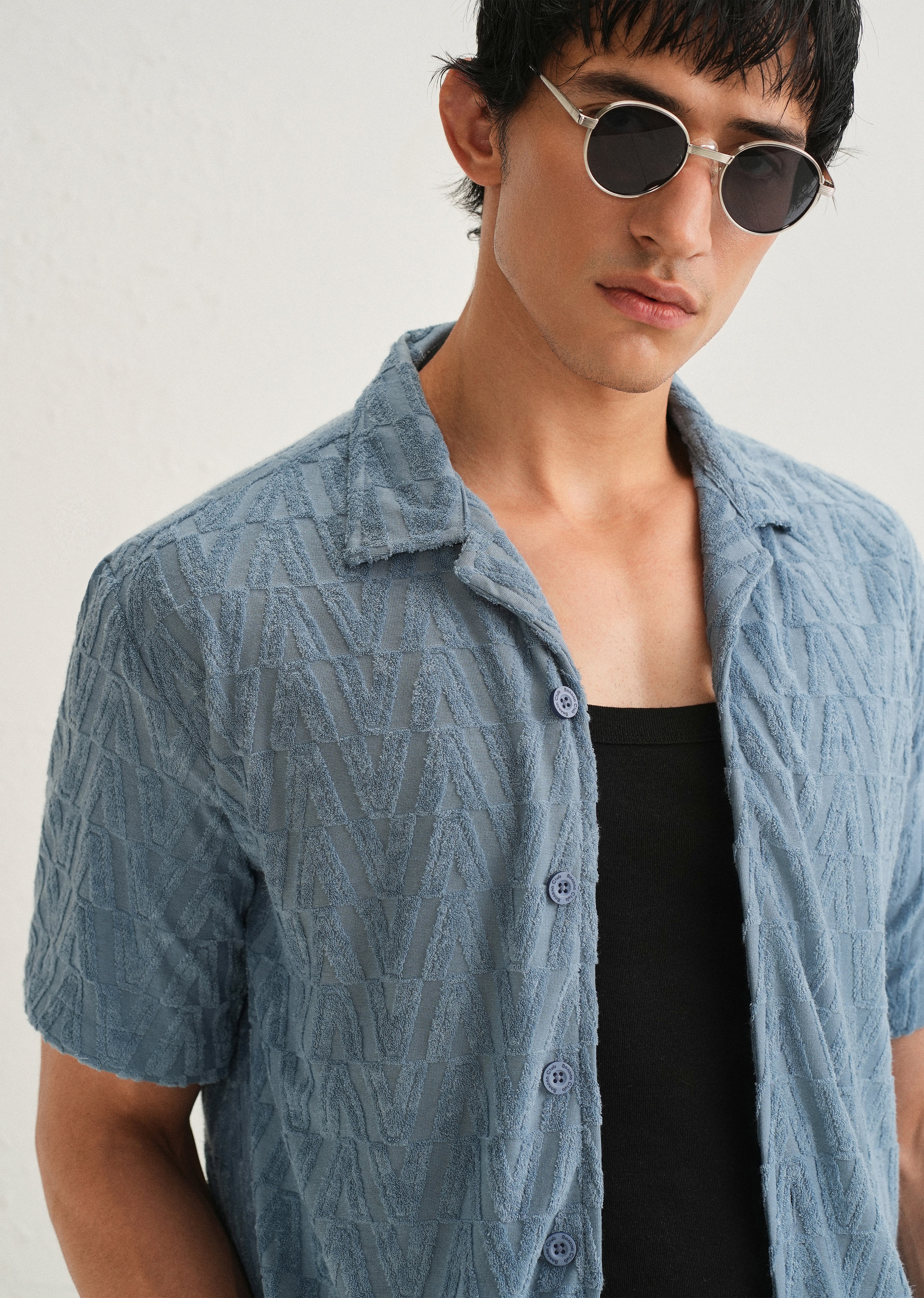 Light Blue Jacquard Knitted Shirt - Image 5