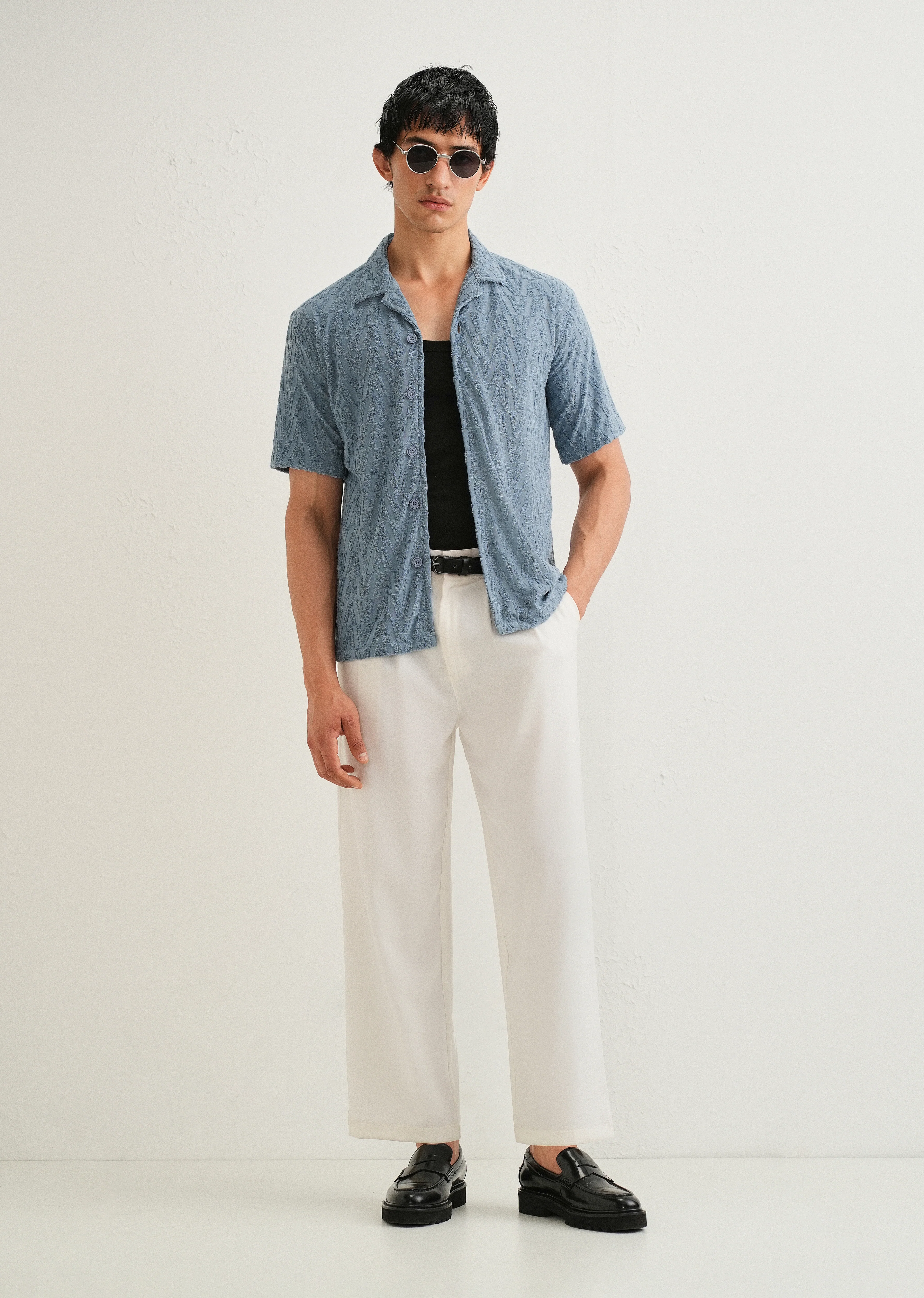 Light Blue Jacquard Knitted Shirt - Image 6