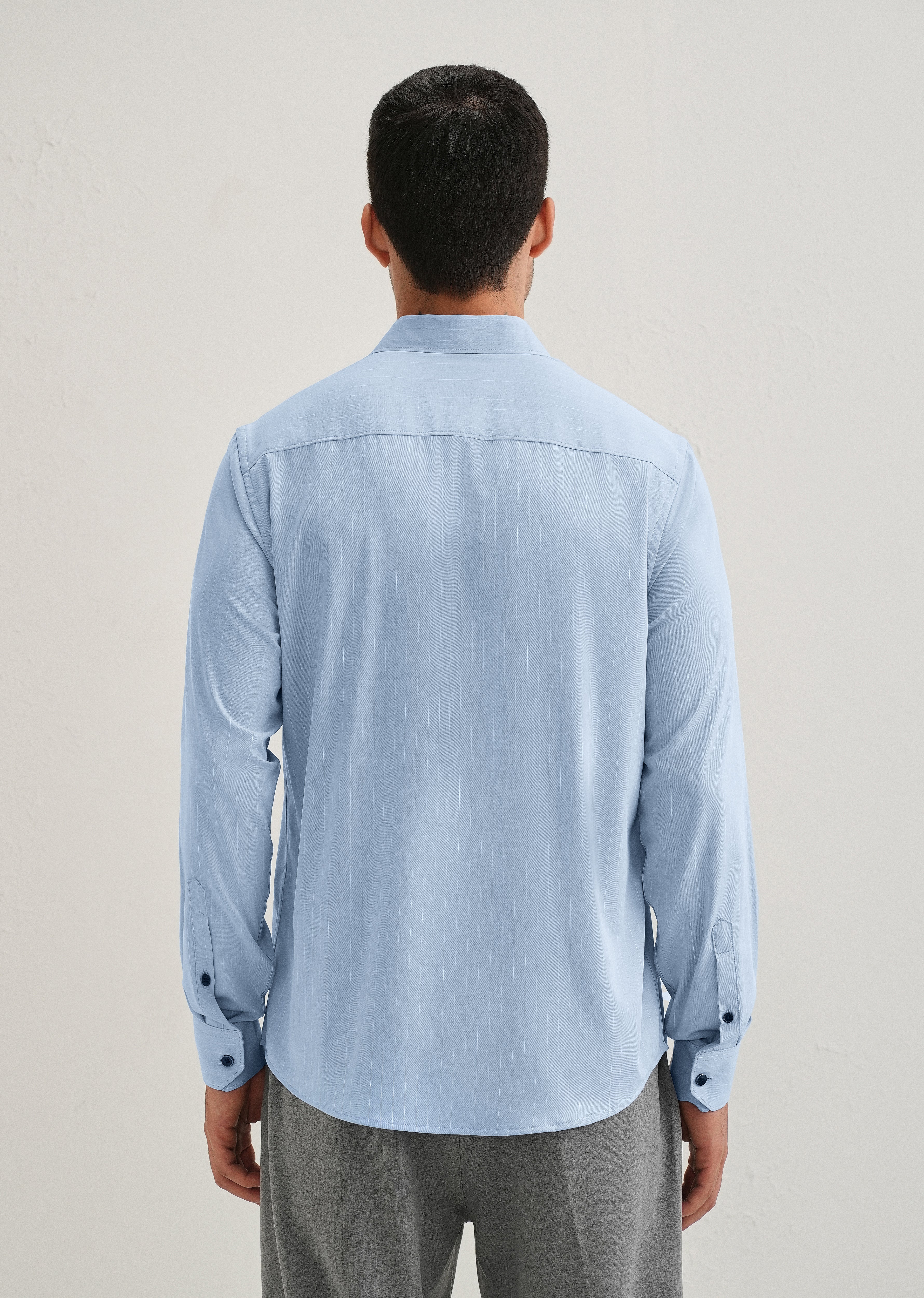 Light Blue Pin Striped Wrinkle Free Shirt - Image 5